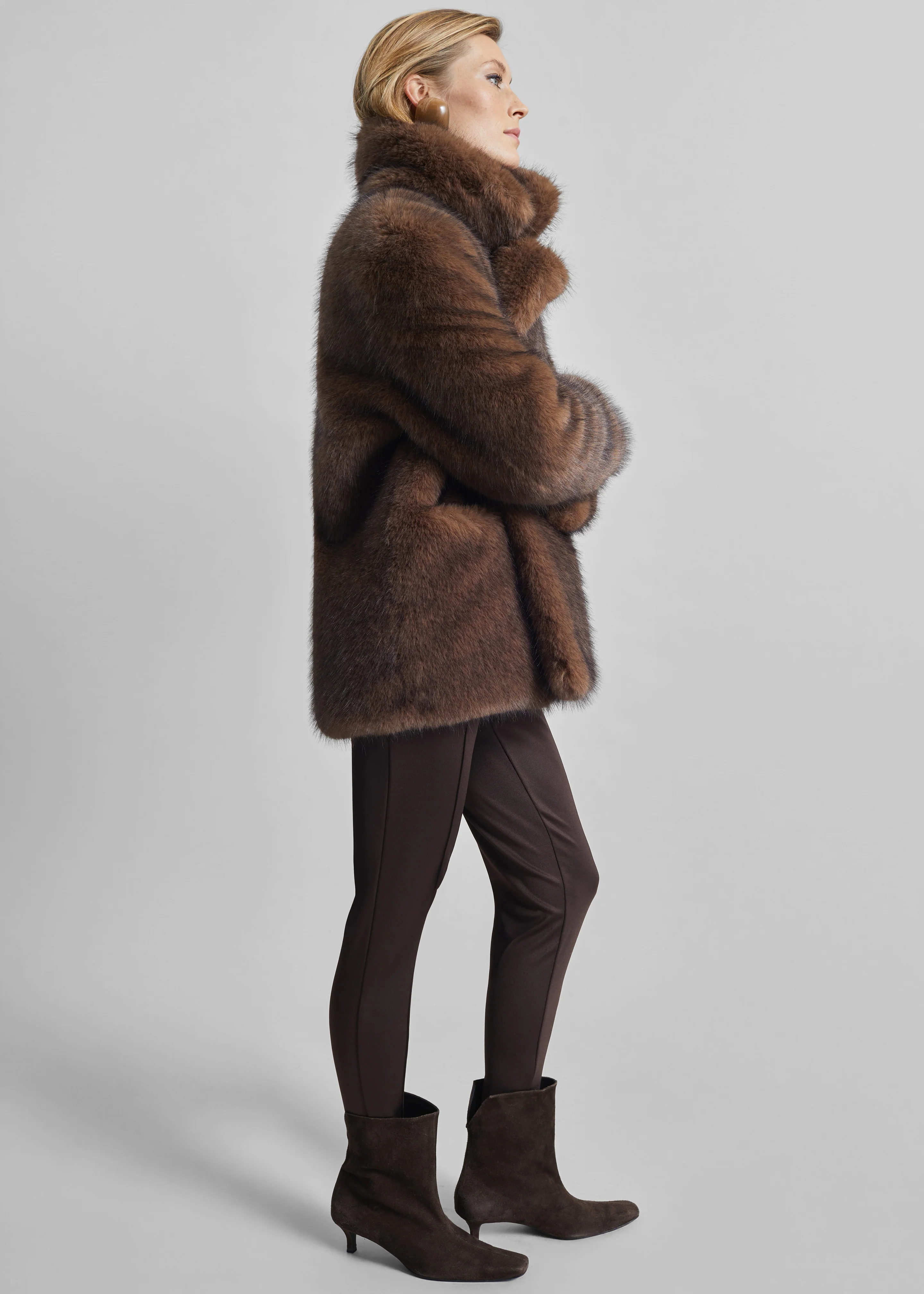 Adamello Faux Fur Short Coat - Brown - Image 8