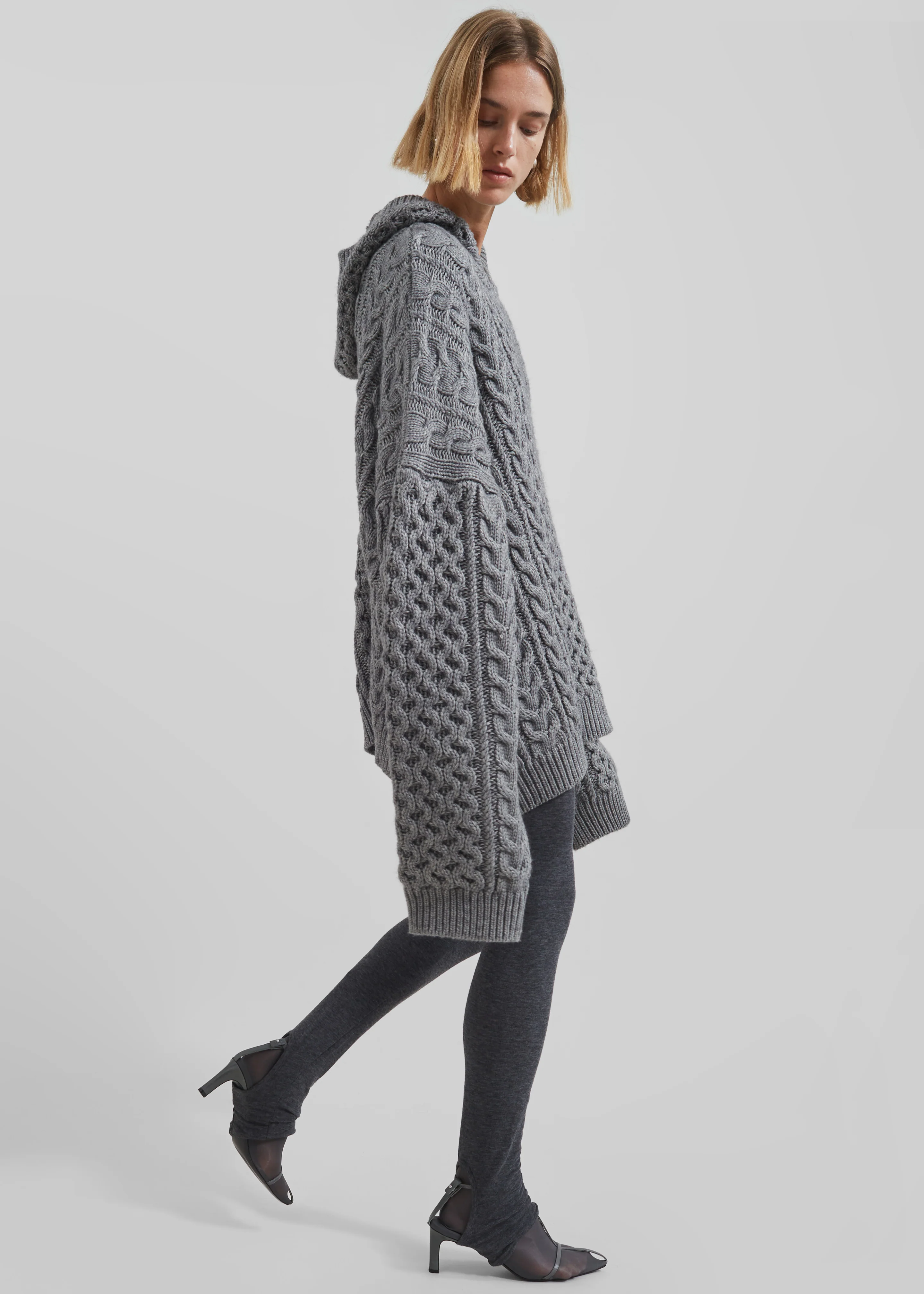 Adare Braided Knit Hoodie - Grey - Image 2