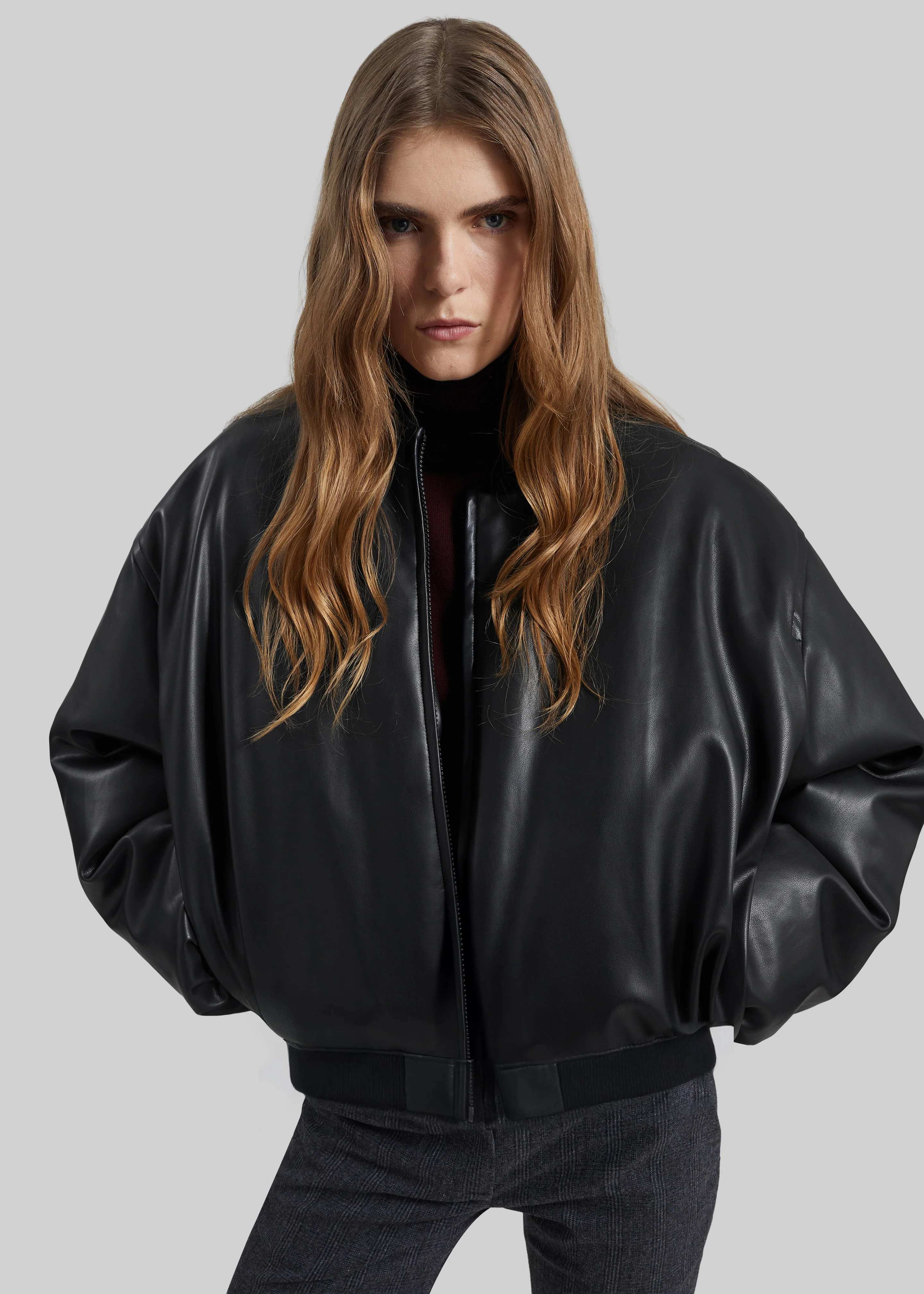 Arolla Faux Leather Draped Jacket - Black - Image 3