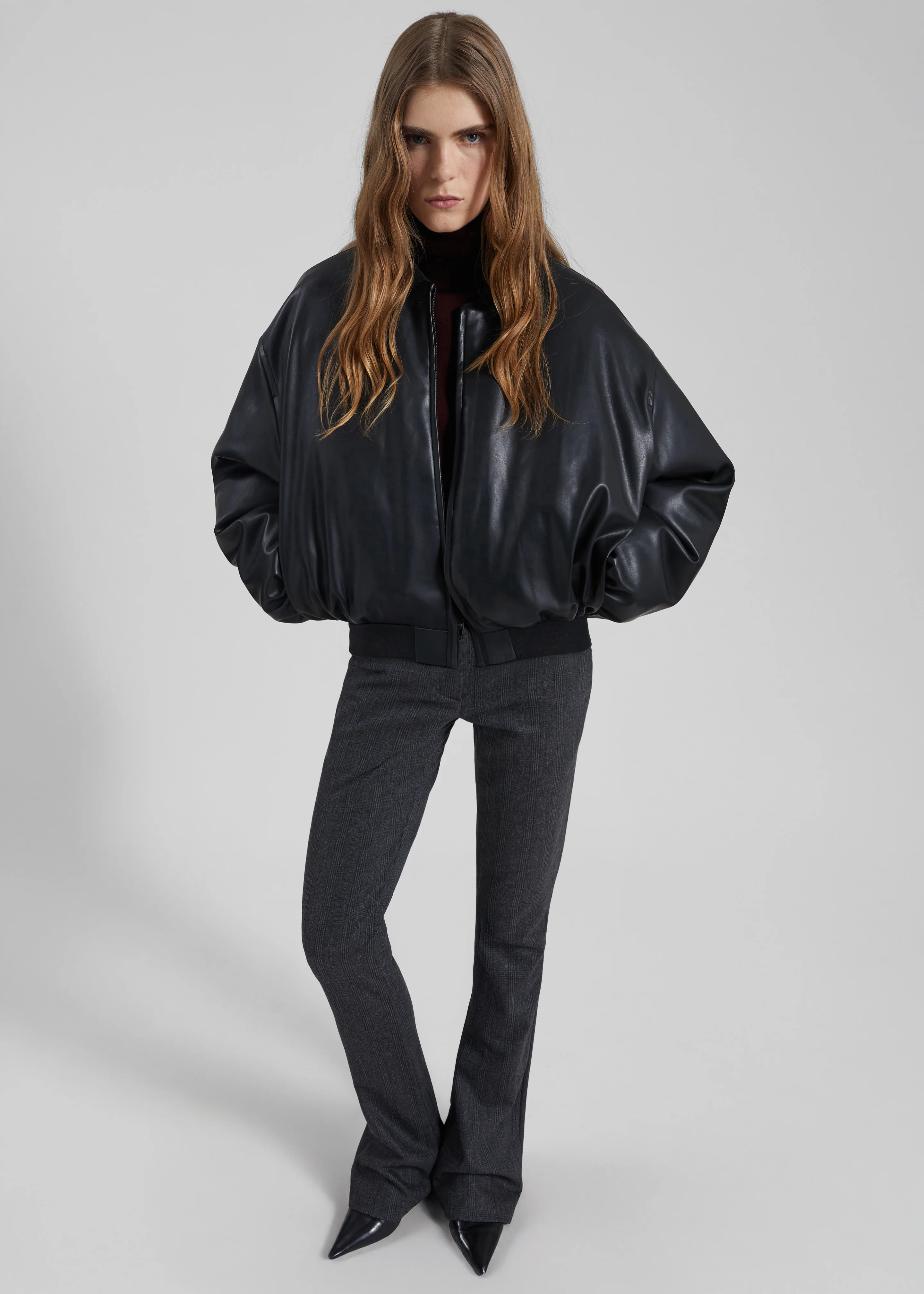 Arolla Faux Leather Draped Jacket - Black - Image 5