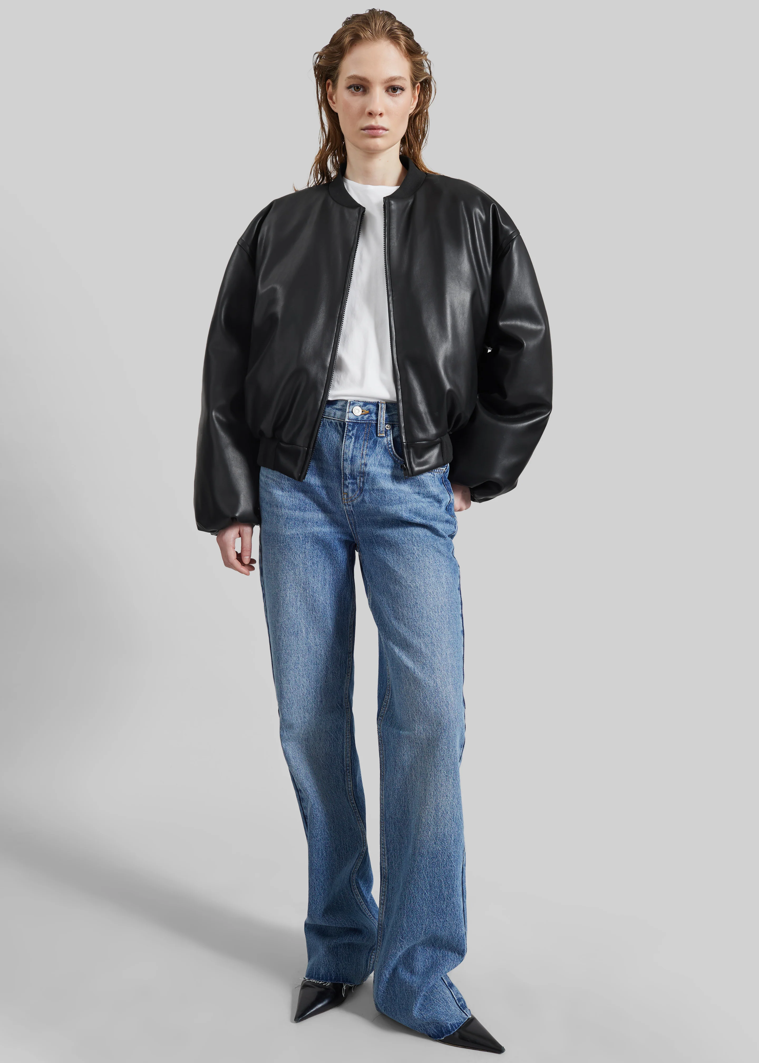 Arolla Faux Leather Draped Jacket - Black - Image 7