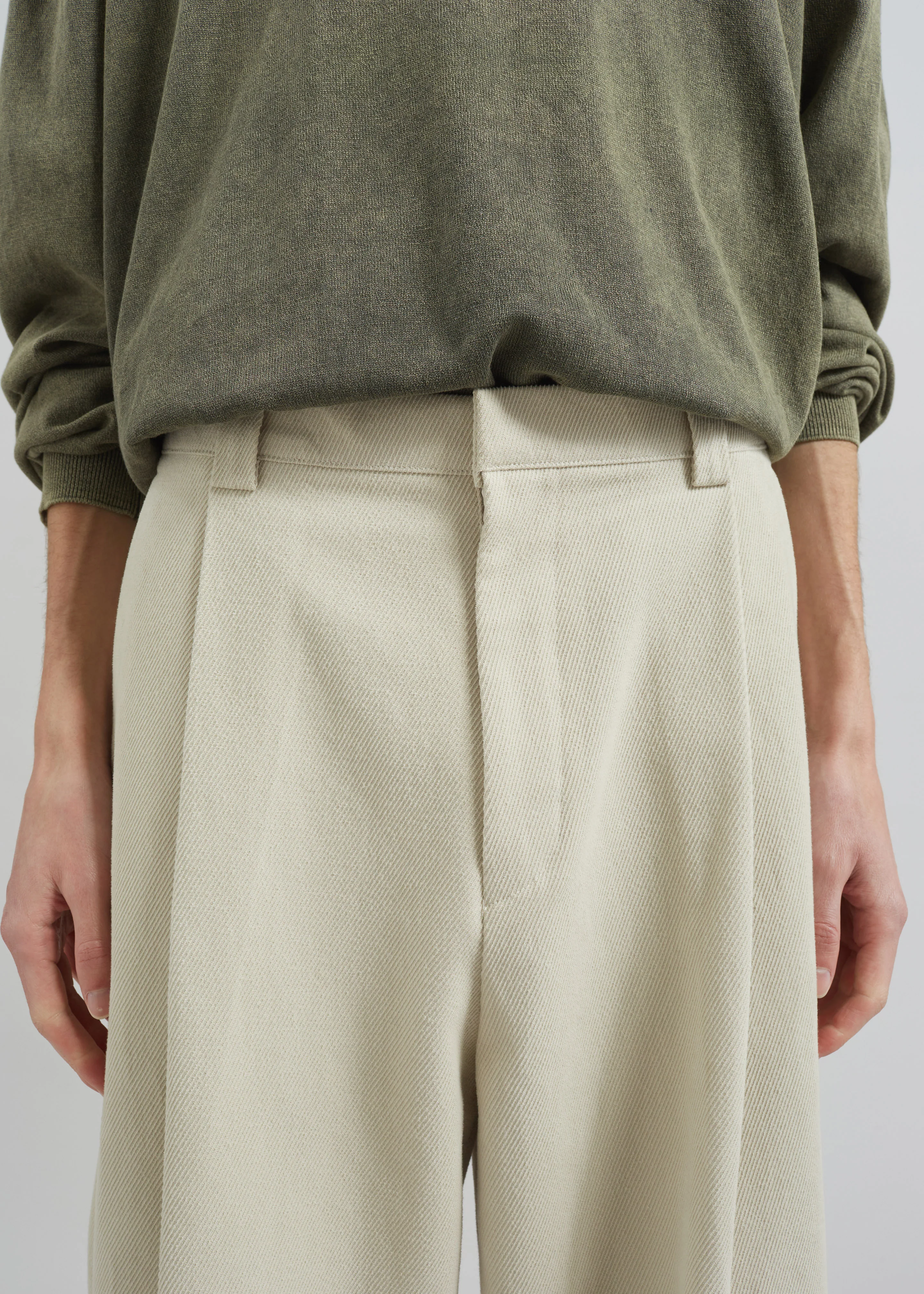 Borken Pleated Twill Pants - Ivory - Image 2