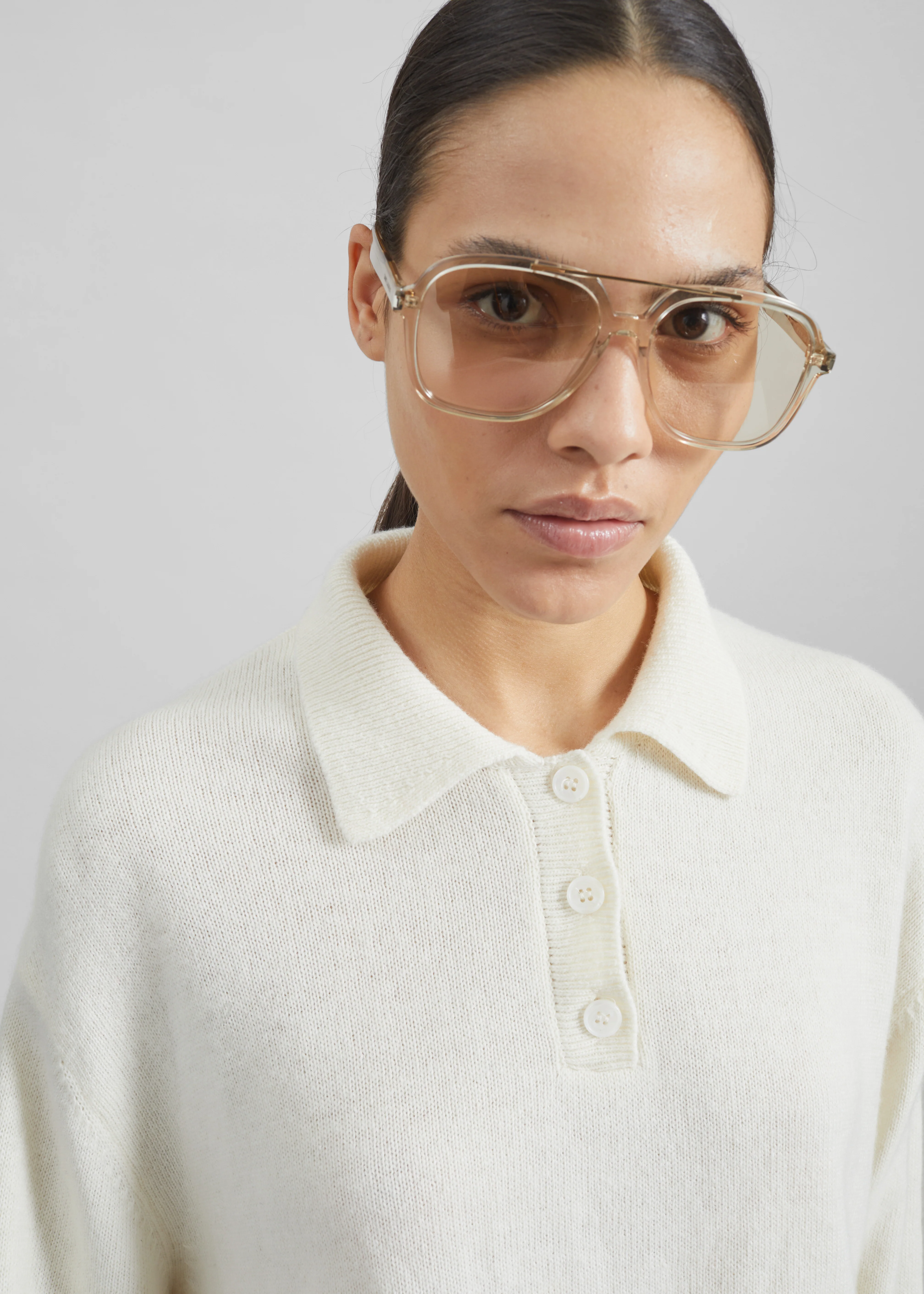 Bresica Knit Polo Sweater - Ivory - Image 2