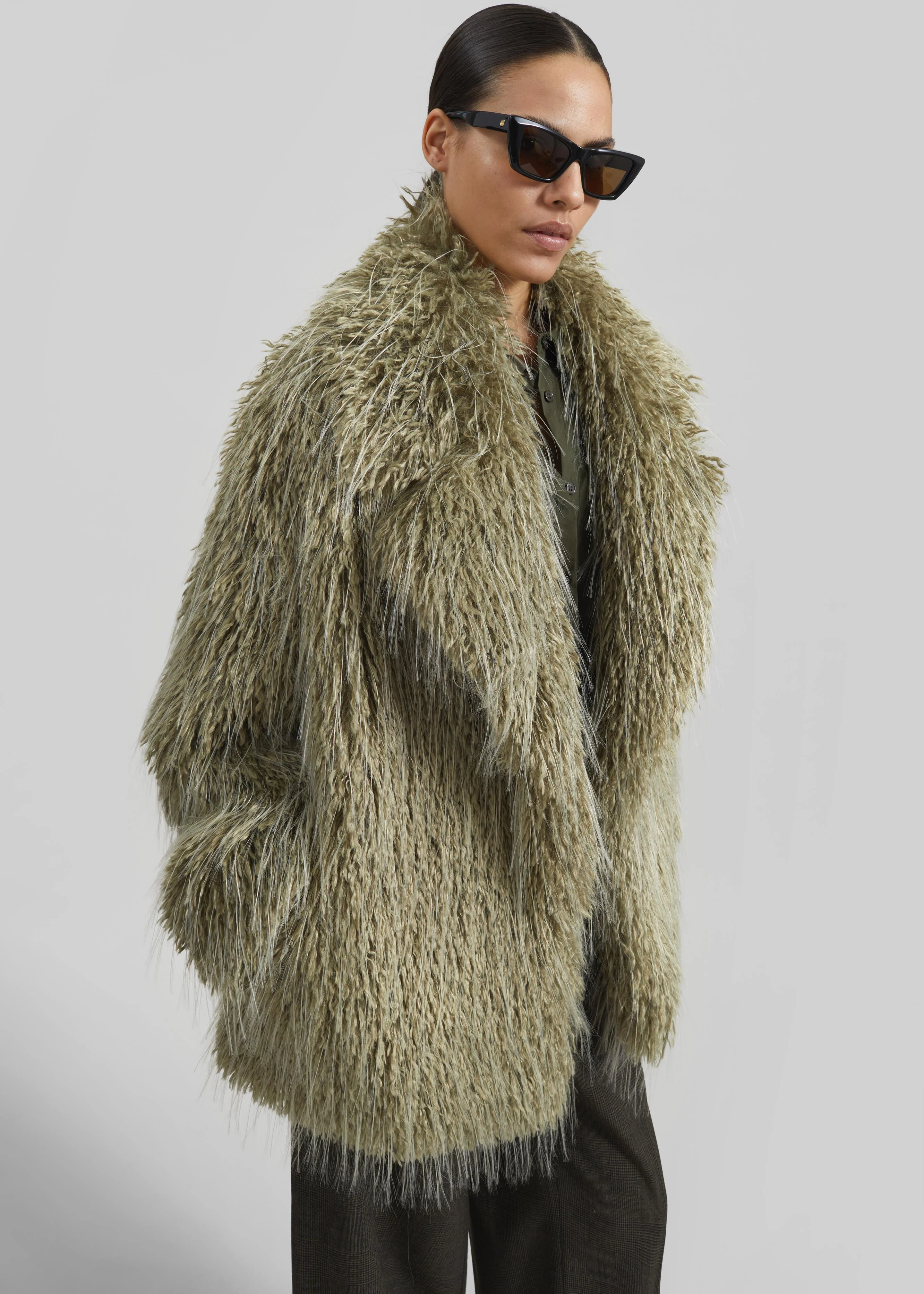 Brina Faux Fur Coat - Sage
