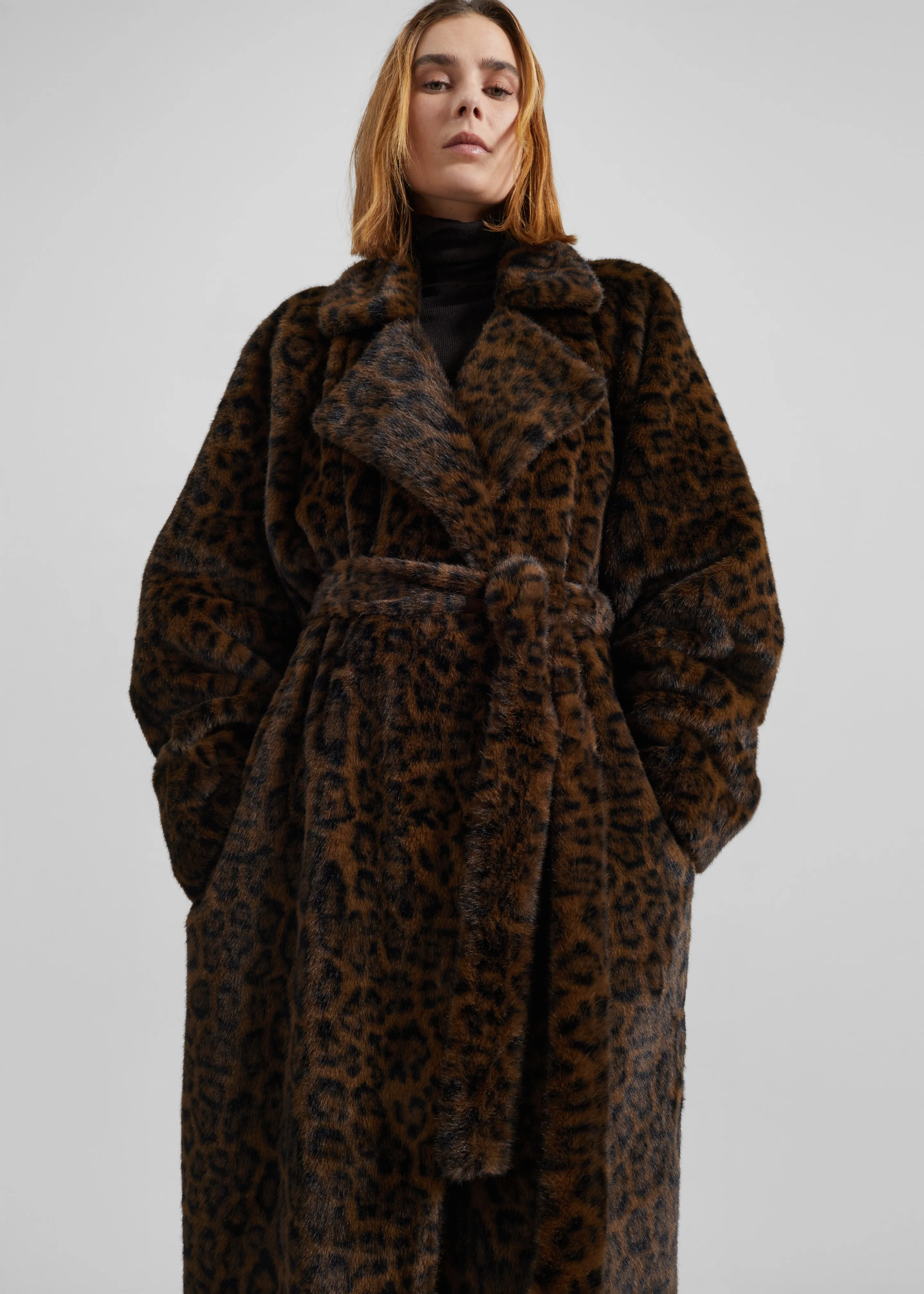 Cadence Faux Fur Long Coat - Leopard Brown - Image 5