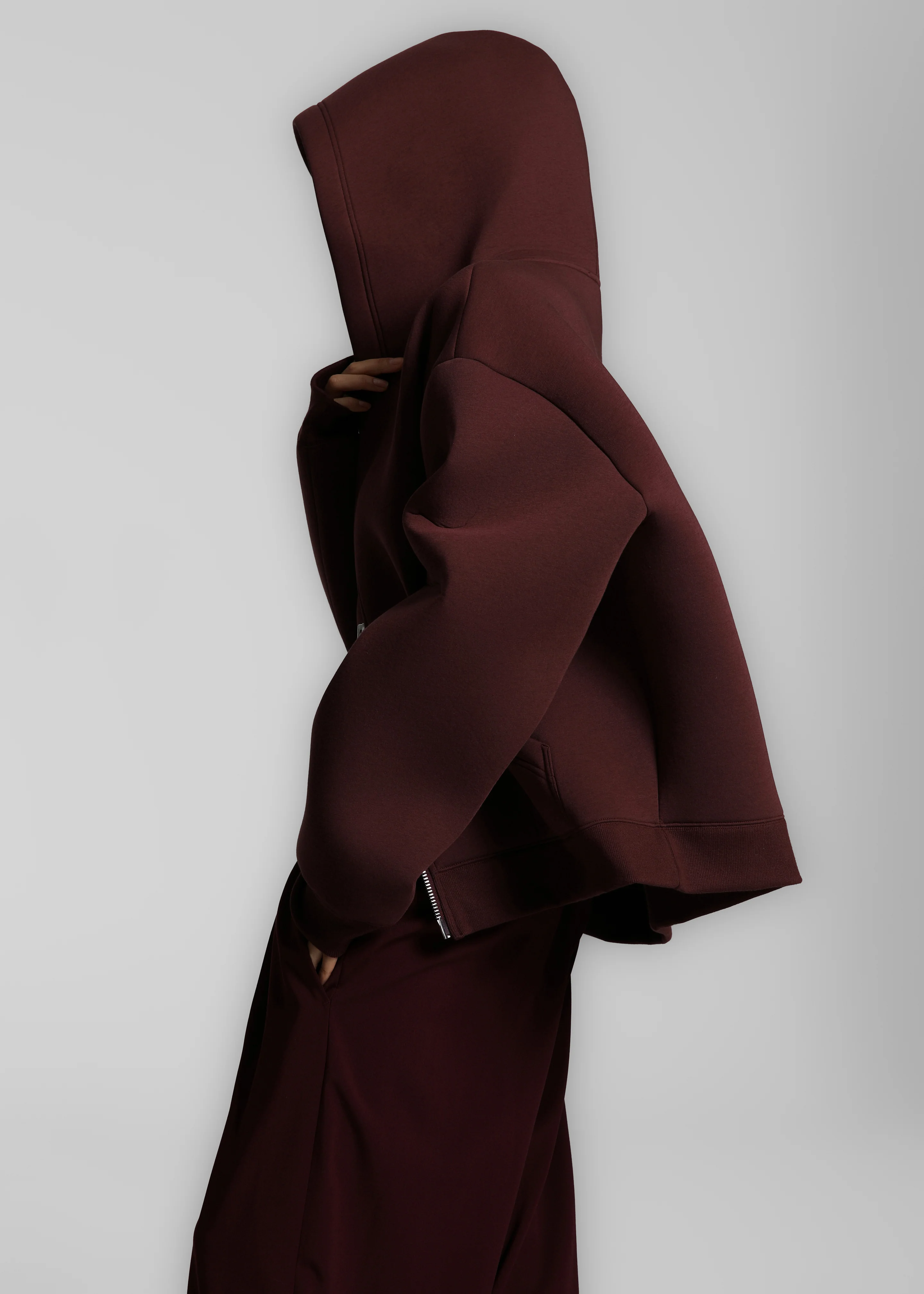 Calder Neoprene Zip-Up Hoodie - Burgundy - Image 2