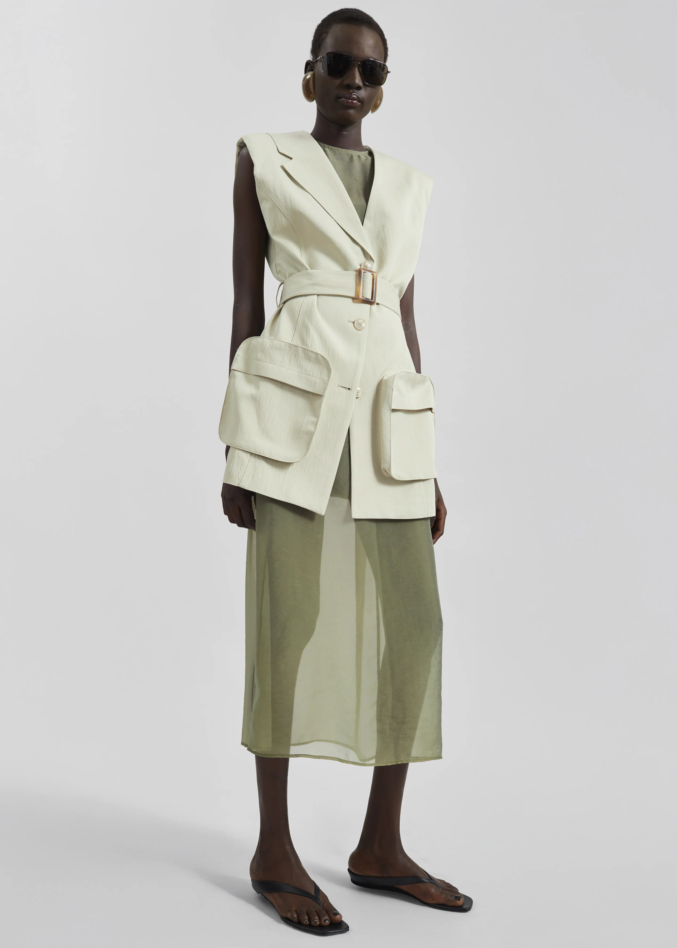 Carral Belted Vest - Pale Green