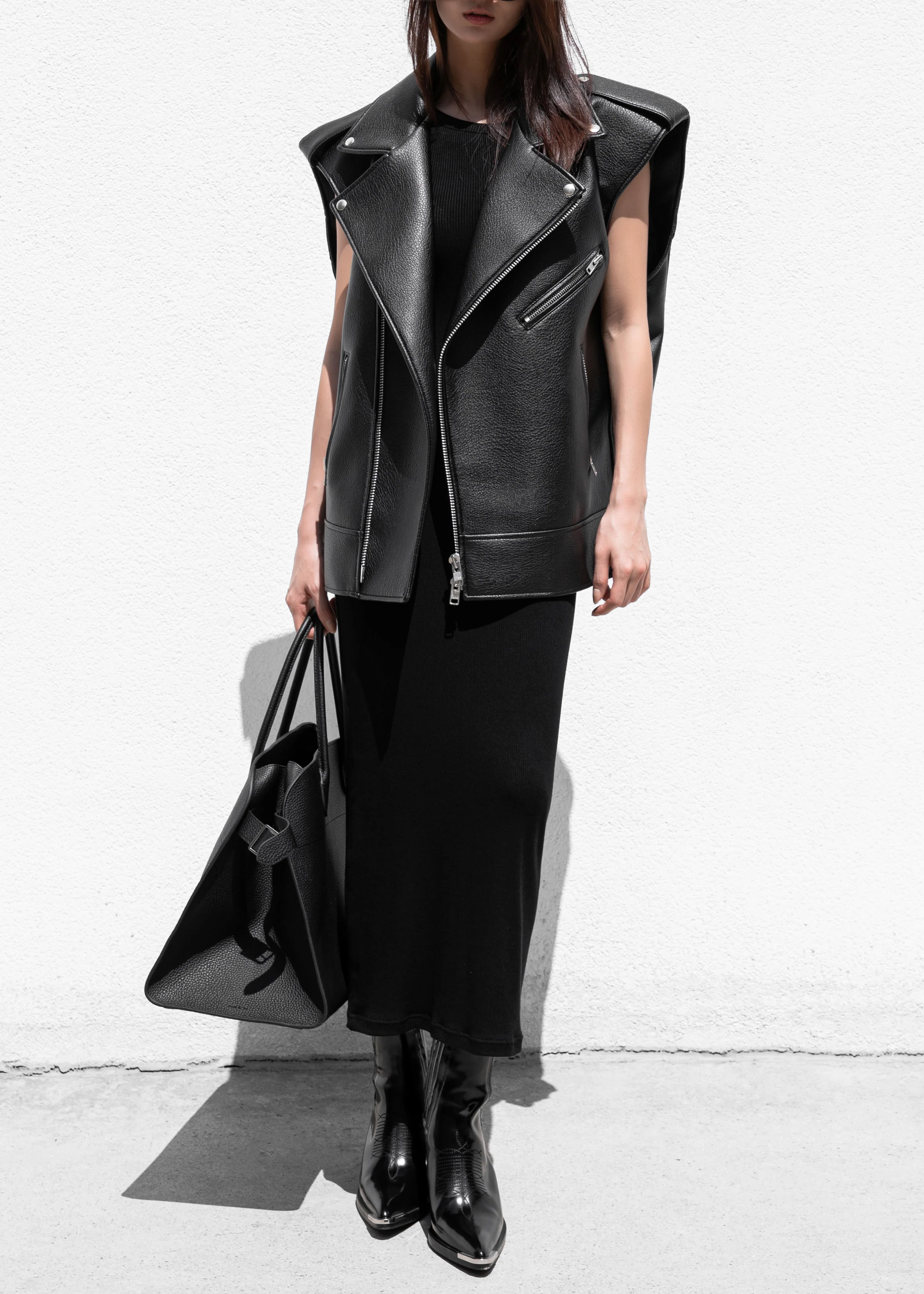 Chicago Oversized Biker Vest - Black - Image 2