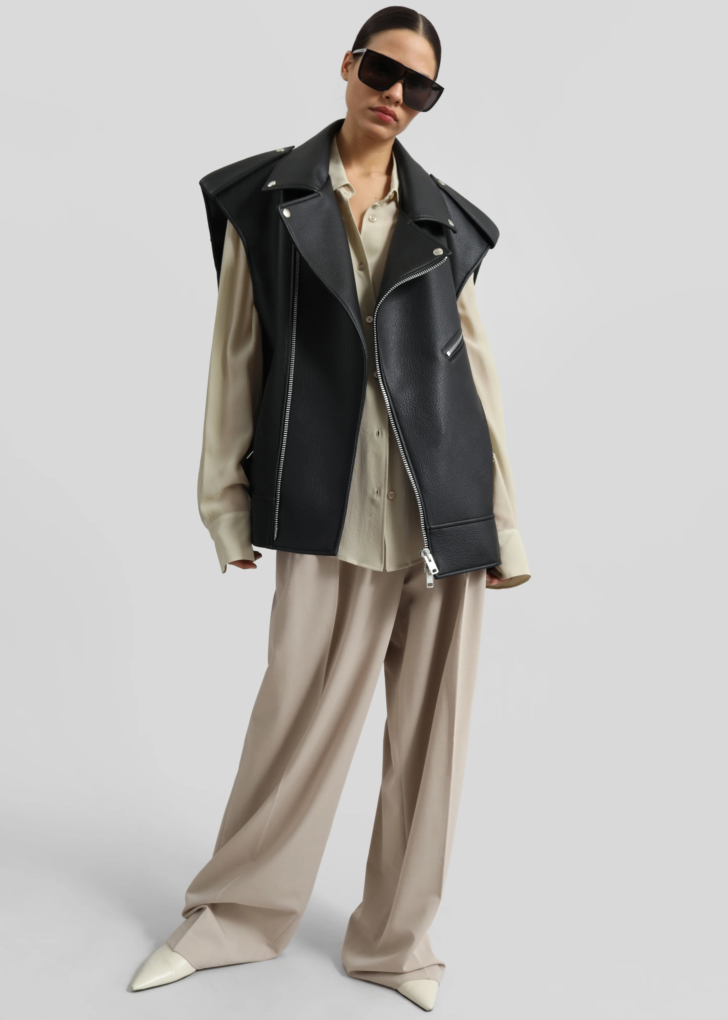 Chicago Oversized Biker Vest - Black - Image 6
