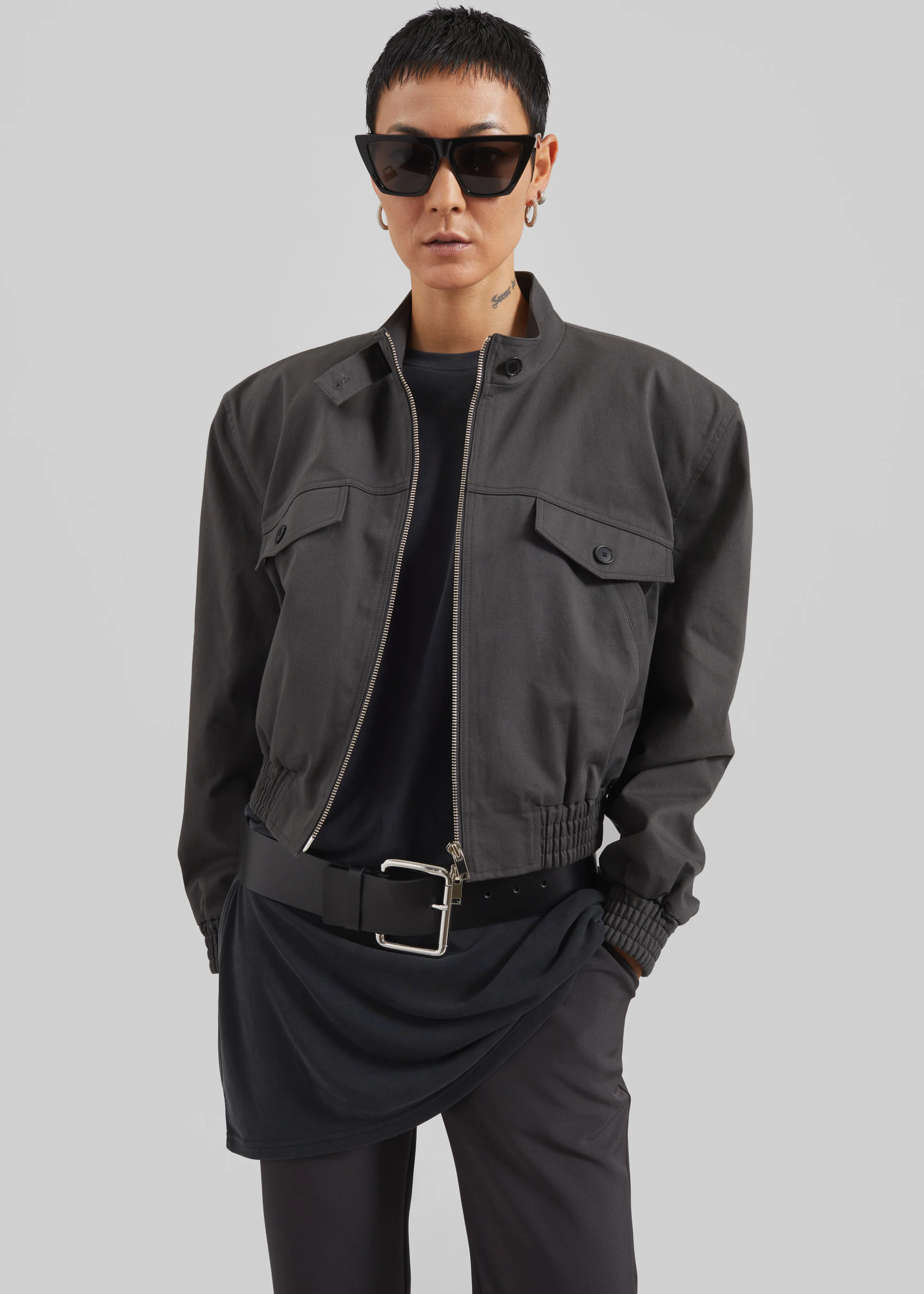 Cobain Padded Cropped Bomber - Charcoal