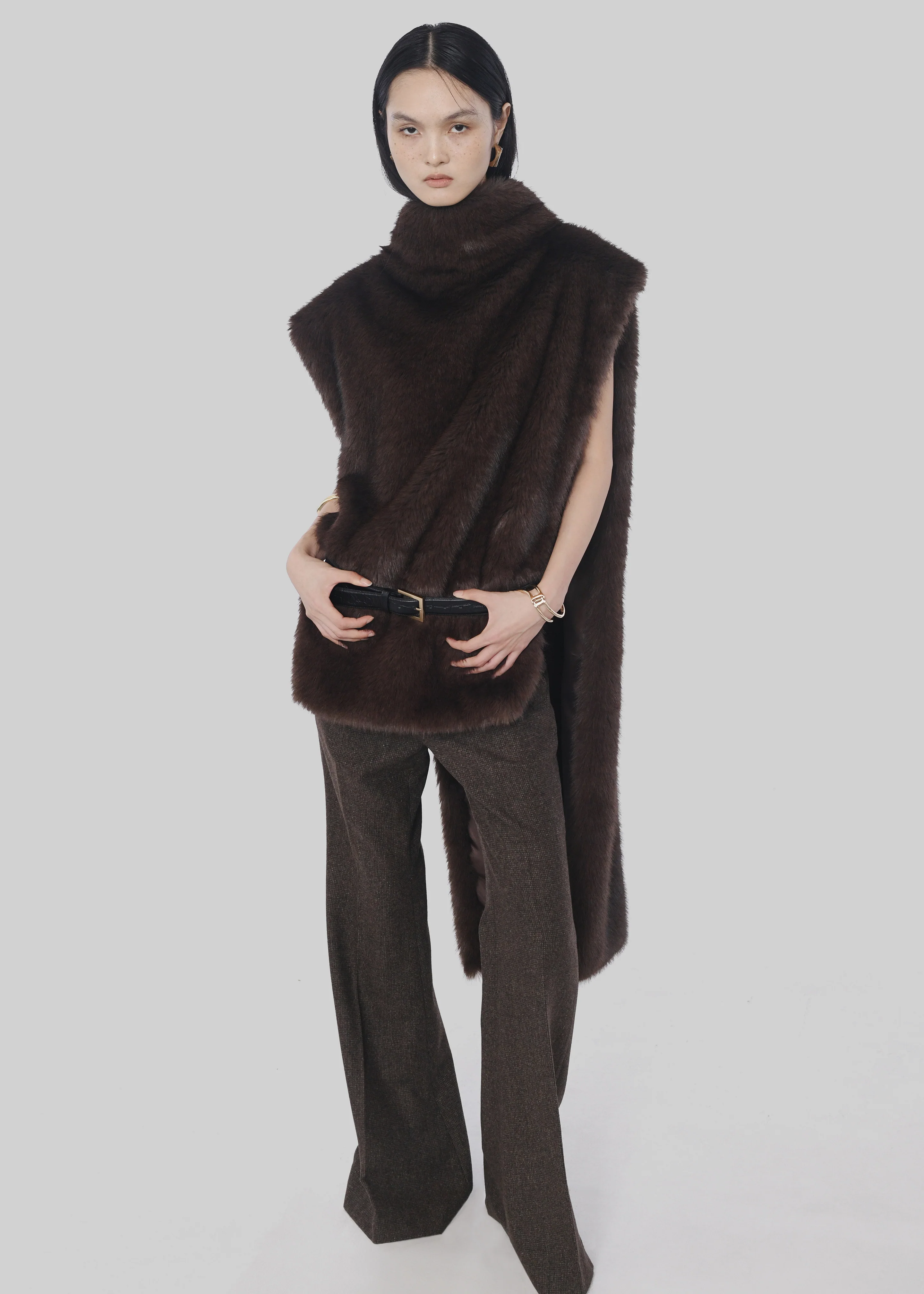 Corvara Faux Fur Vest - Brown
