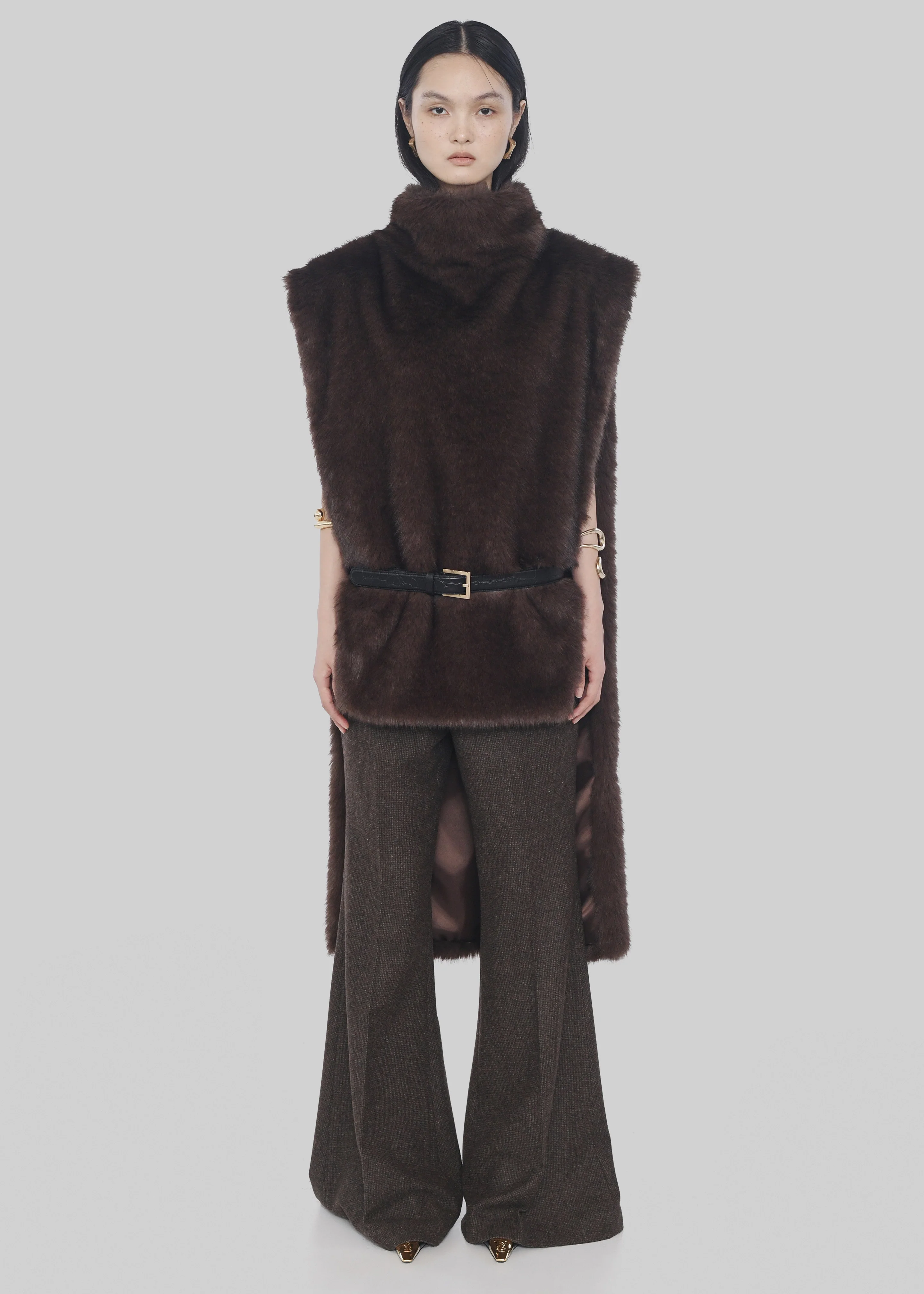 Corvara Faux Fur Vest - Brown - Image 10