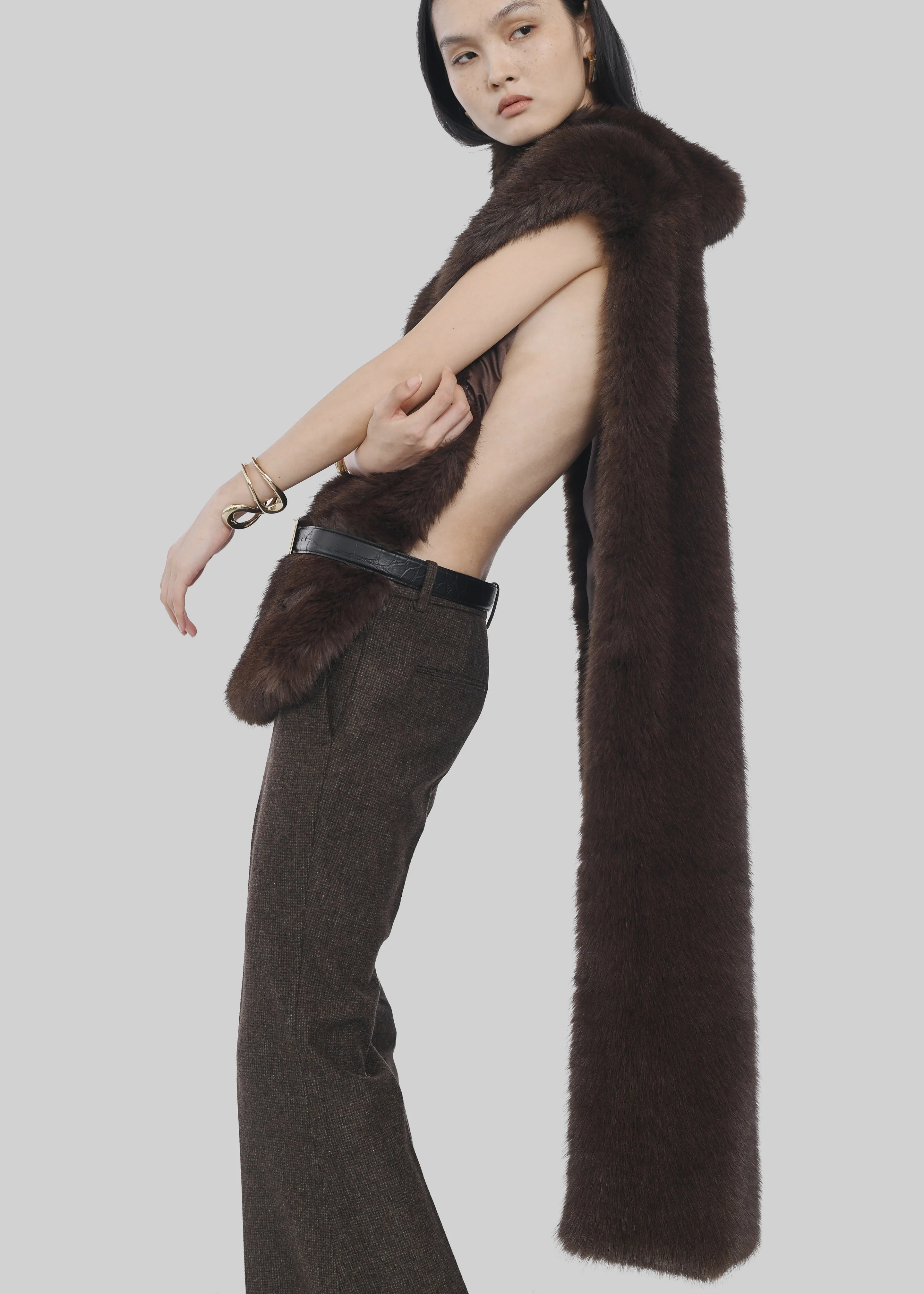 Corvara Faux Fur Vest - Brown - Image 2