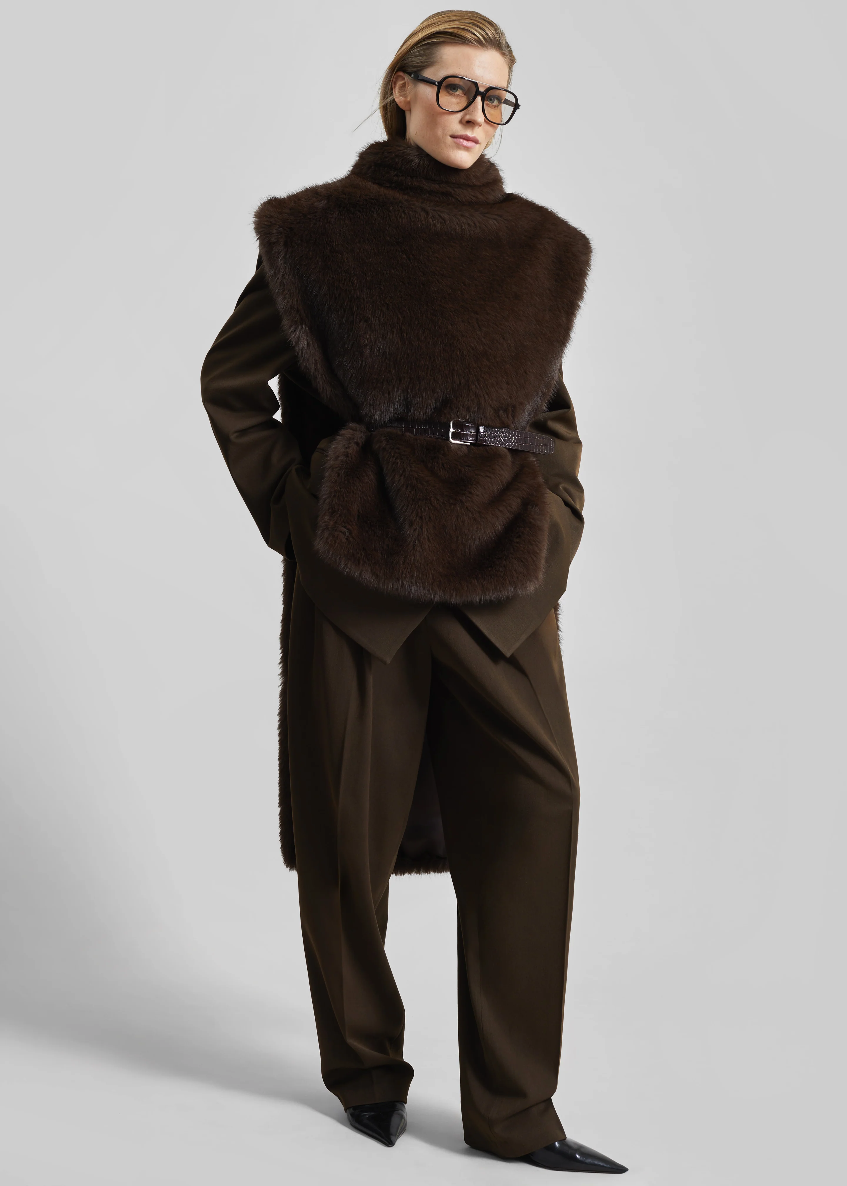 Corvara Faux Fur Vest - Brown - Image 3