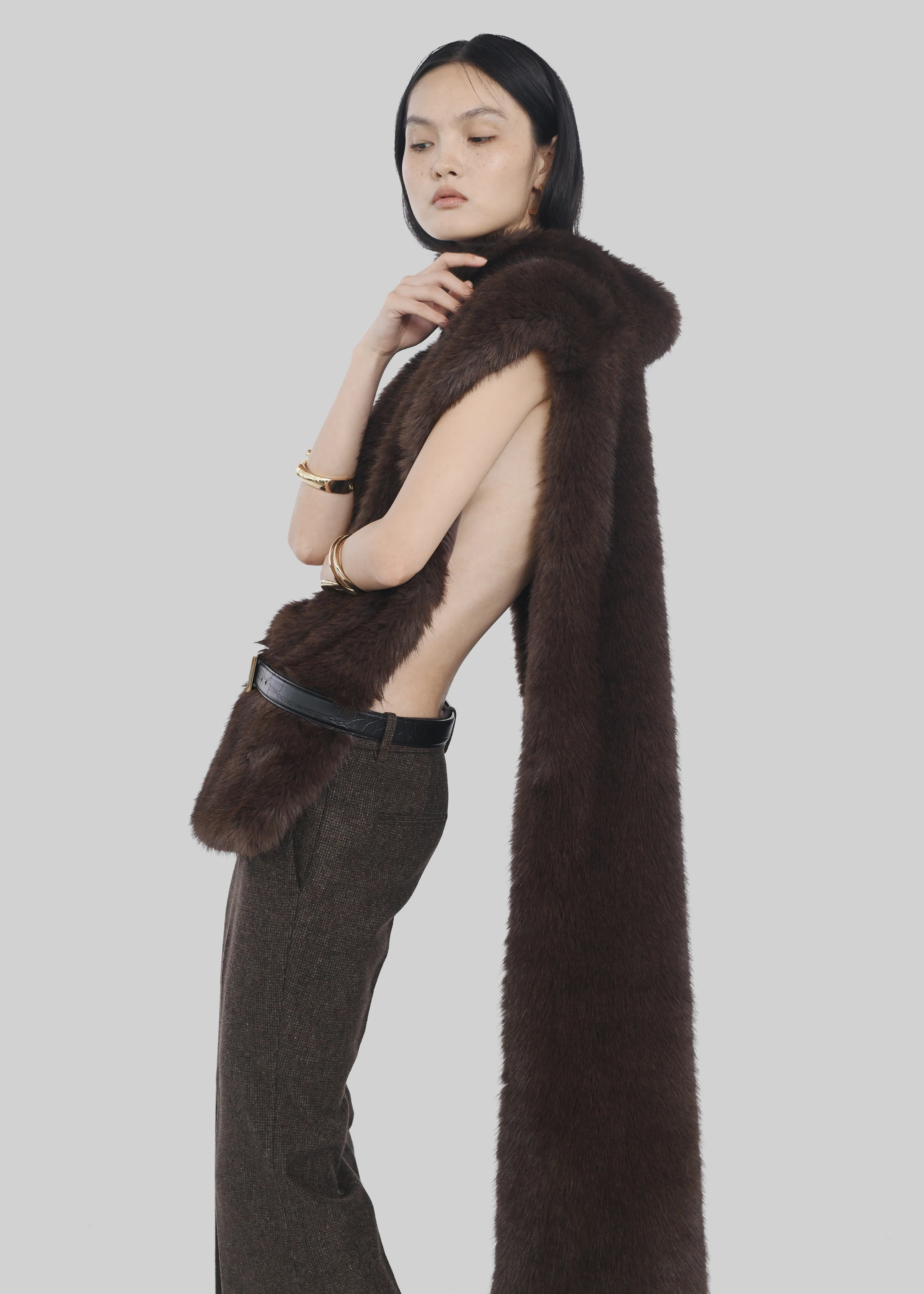 Corvara Faux Fur Vest - Brown - Image 5