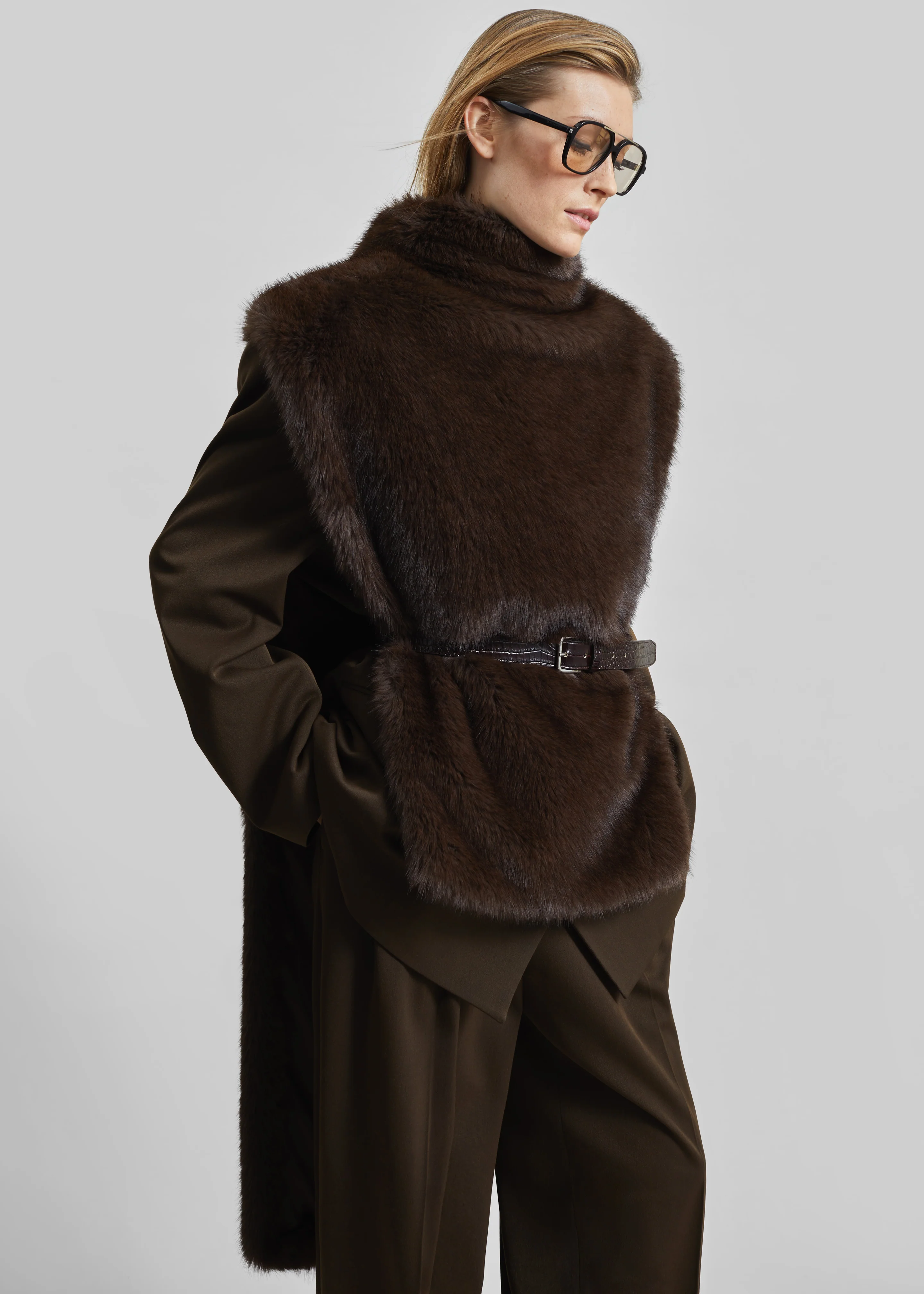 Corvara Faux Fur Vest - Brown - Image 6