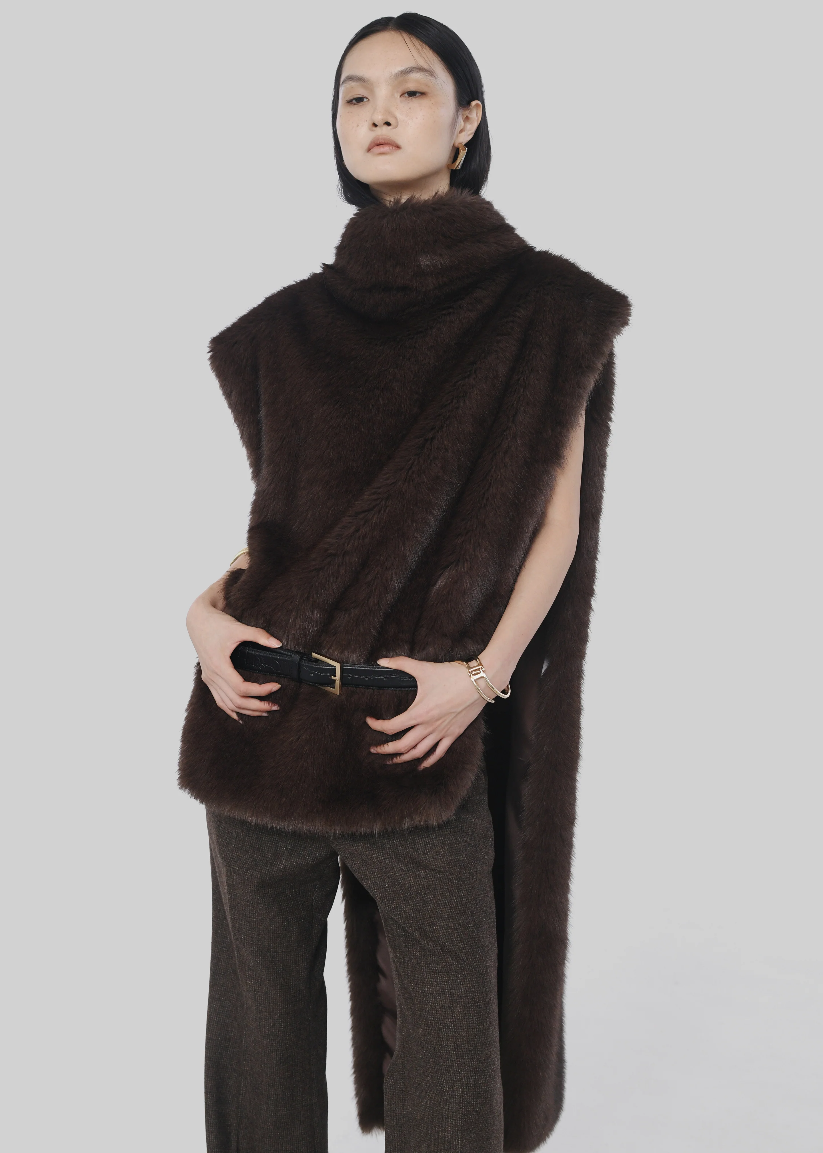 Corvara Faux Fur Vest - Brown - Image 9