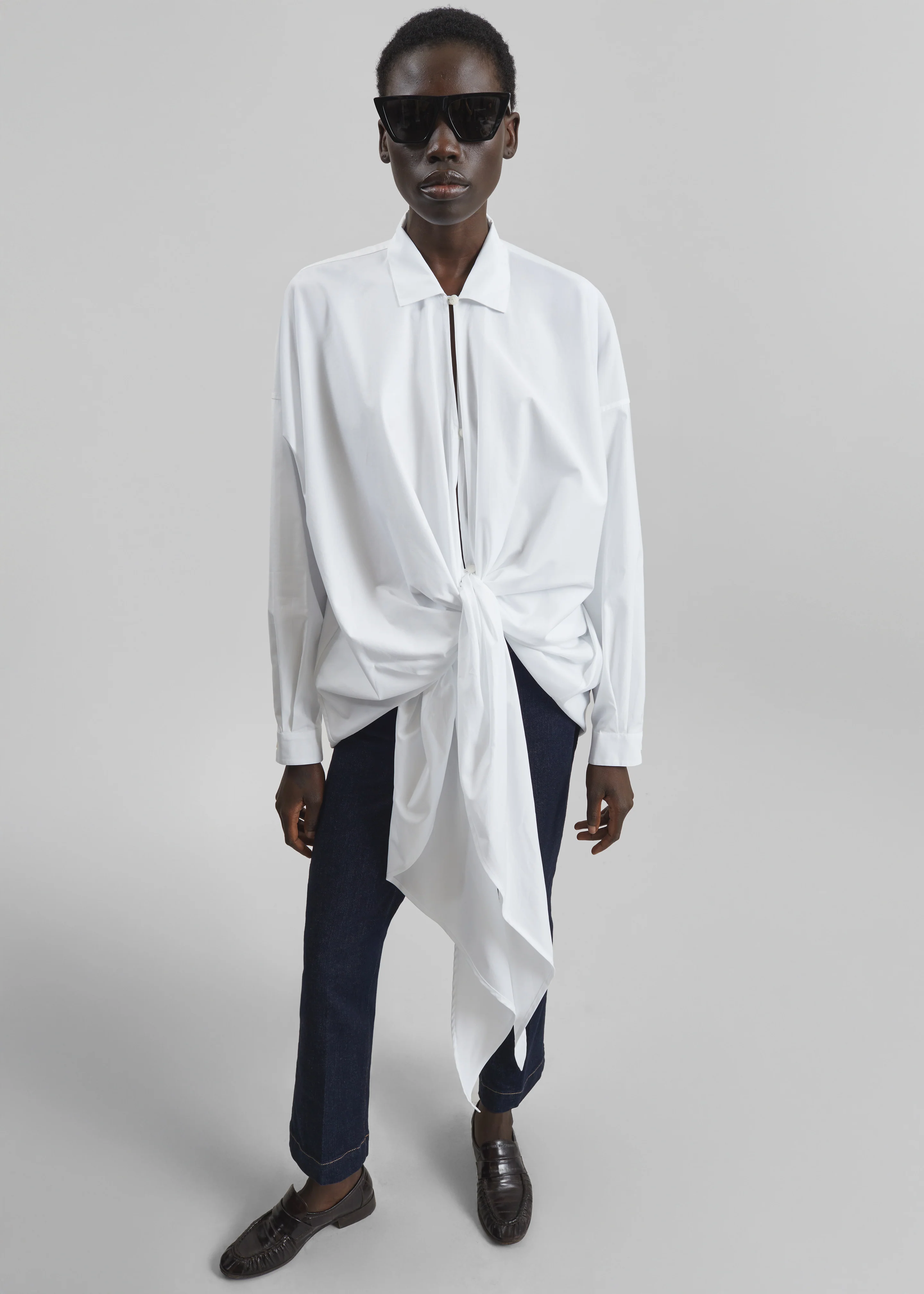Darkpark Romy Light Cotton Popeline Drap Shirt - White