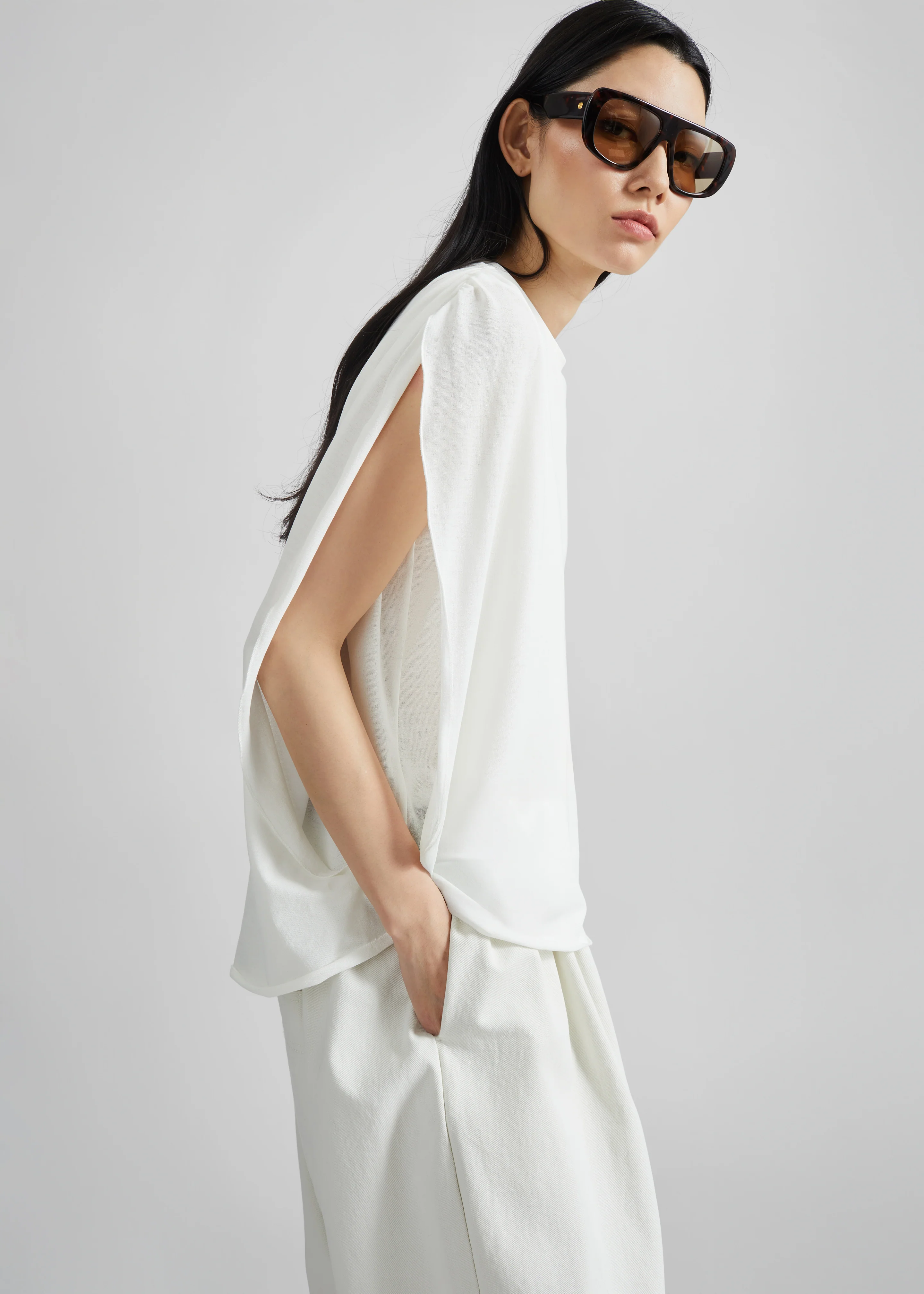 Darkpark Tracy Light Jersey Sleeveless Blouse - White