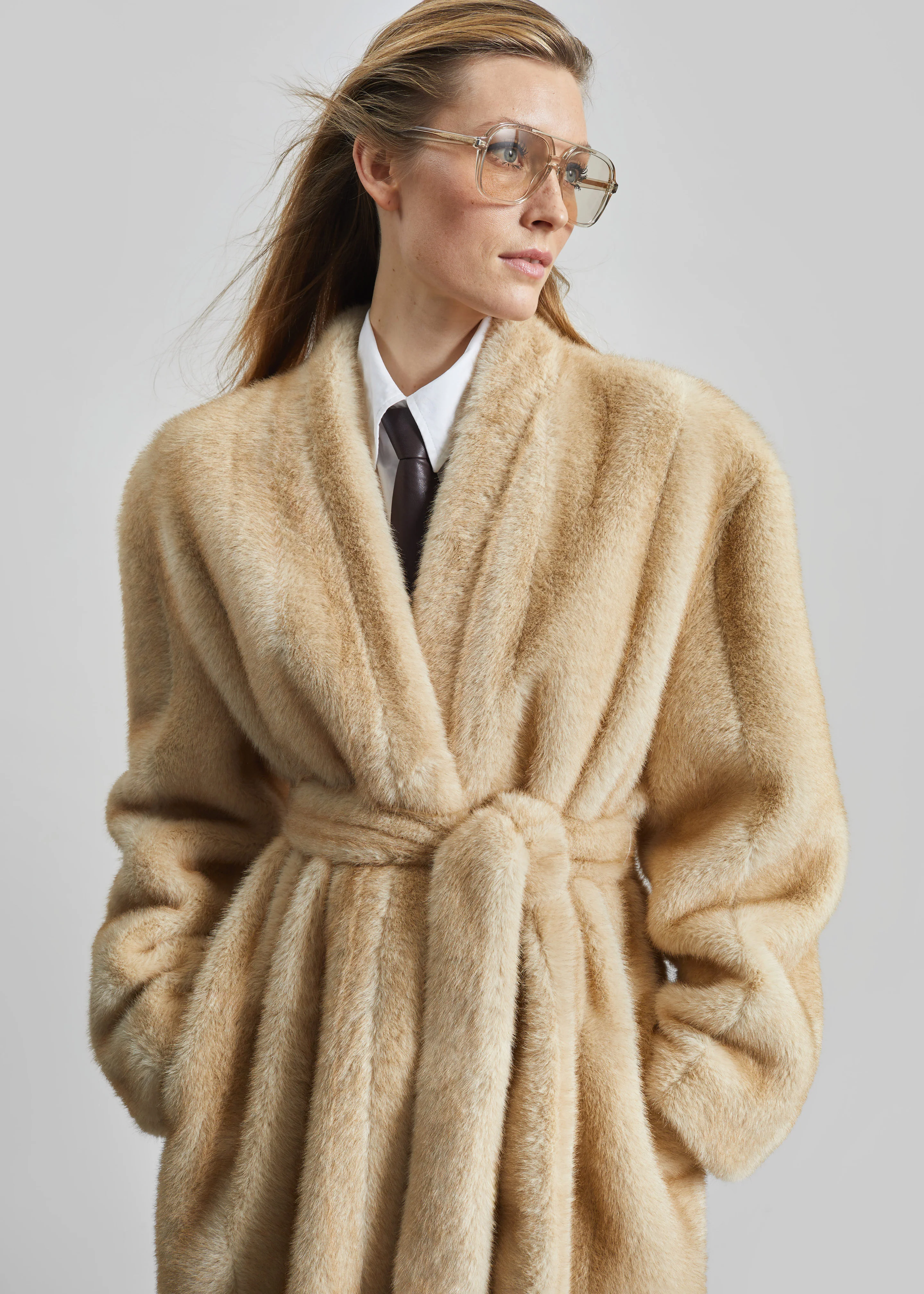 Destiny Padded Faux Fur Coat - Beige - Image 2
