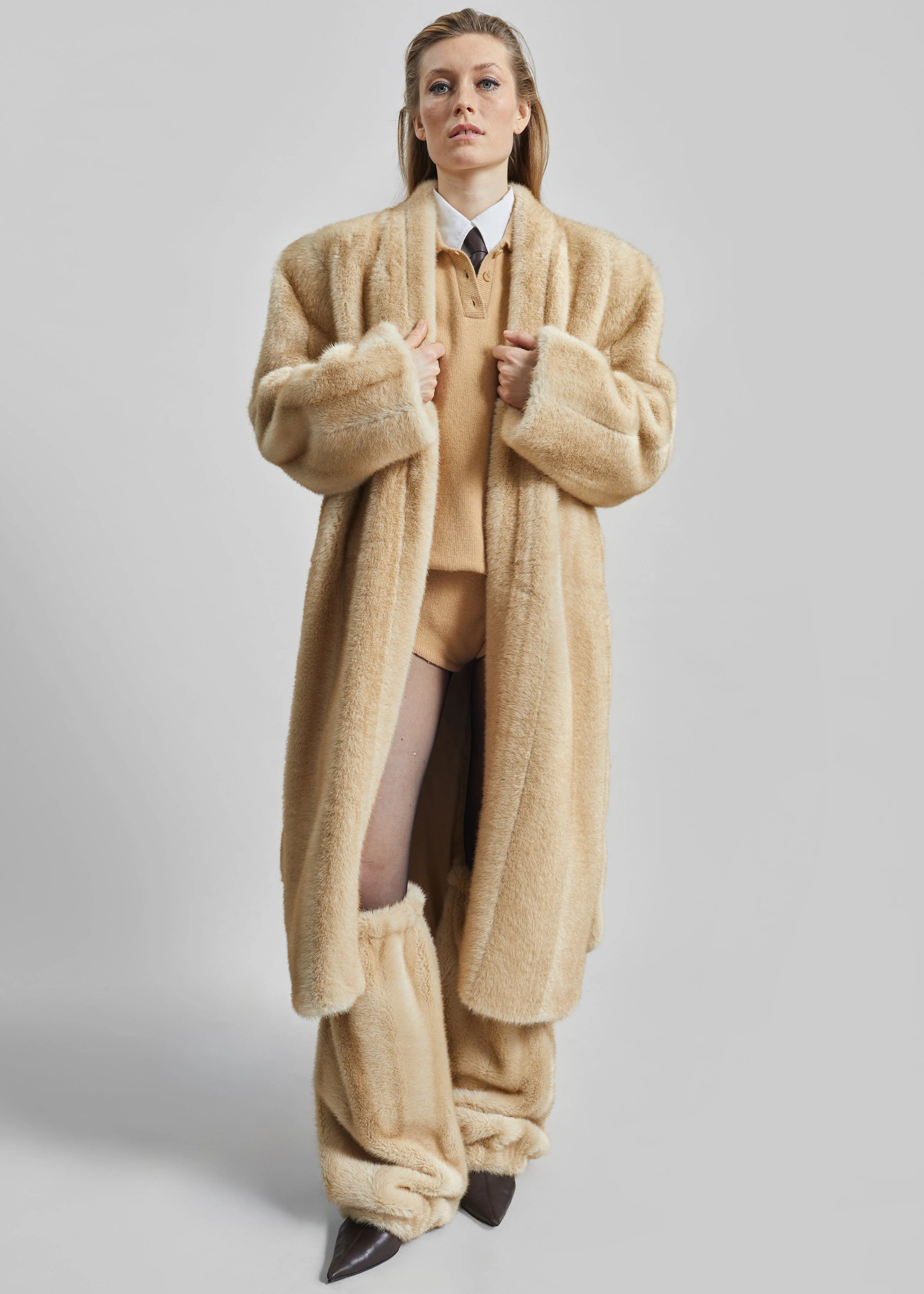 Destiny Padded Faux Fur Coat - Beige - Image 3