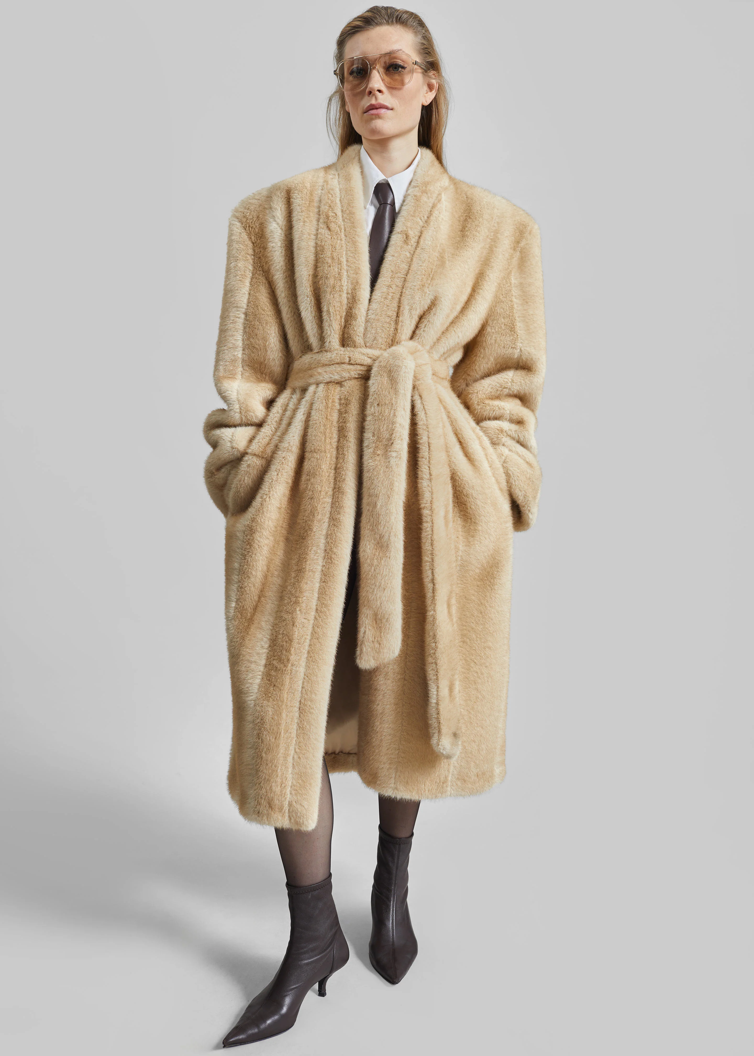 Destiny Padded Faux Fur Coat - Beige - Image 4