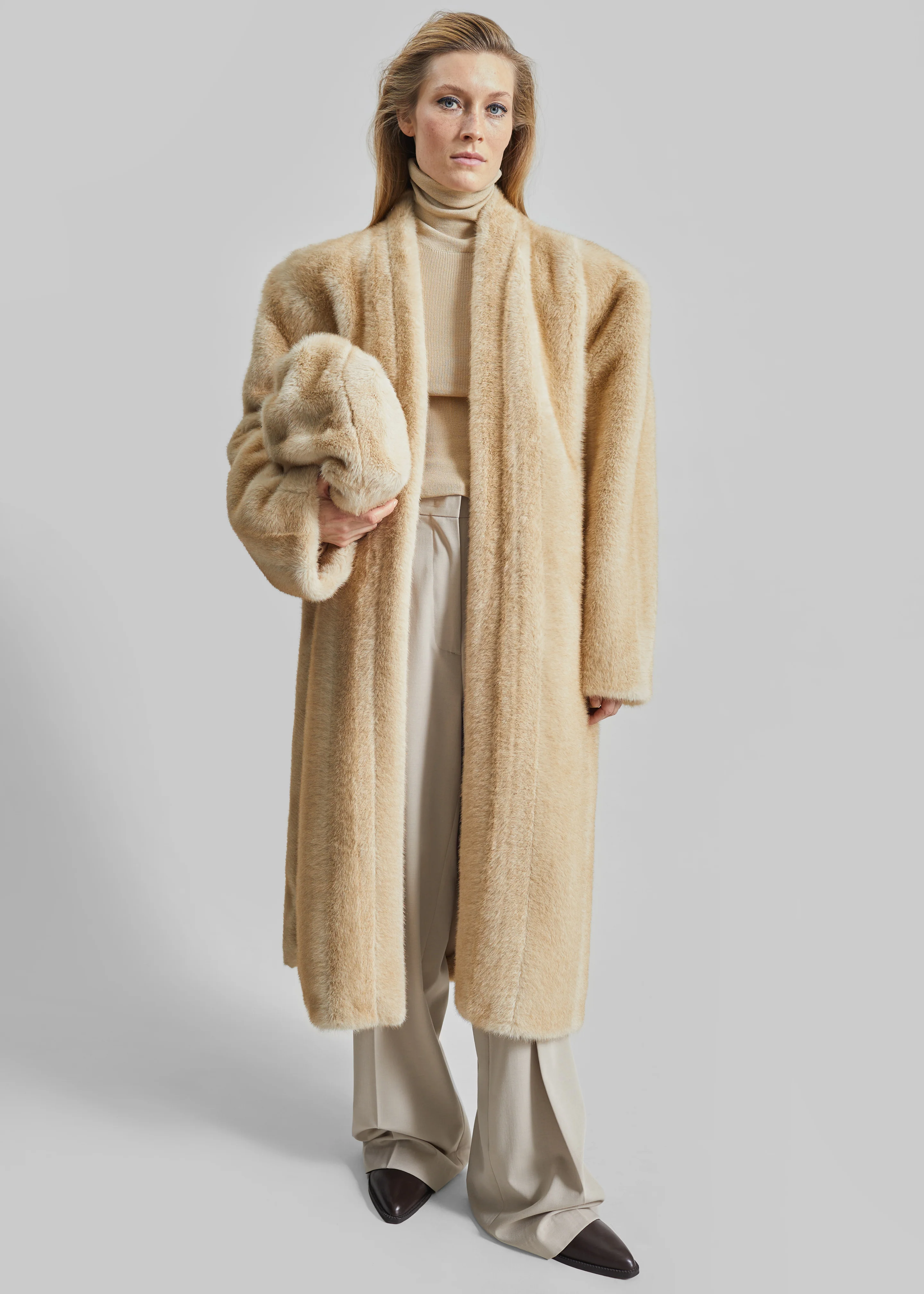 Destiny Padded Faux Fur Coat - Beige - Image 6