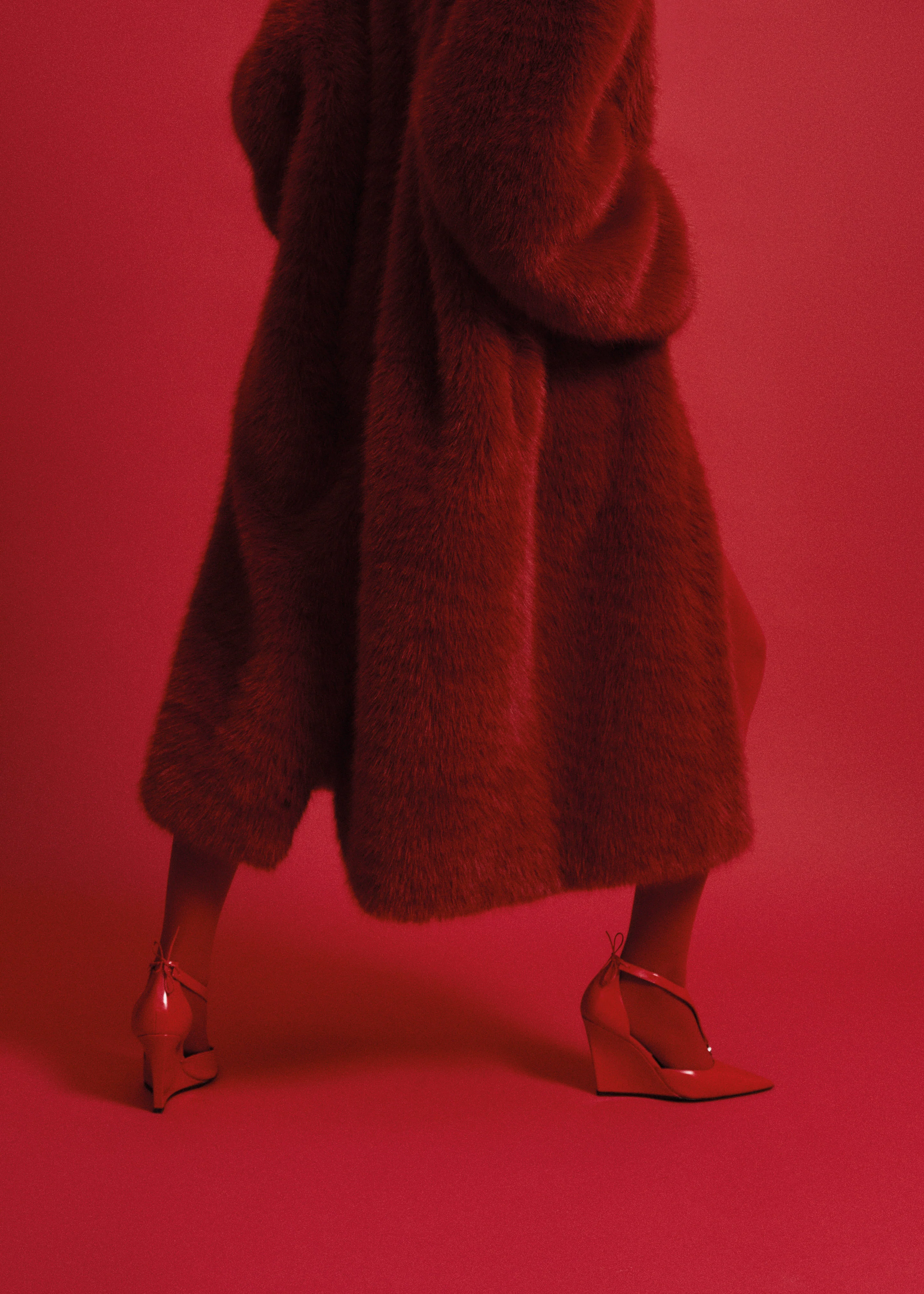 Destiny Padded Faux Fur Coat - Red - Image 11