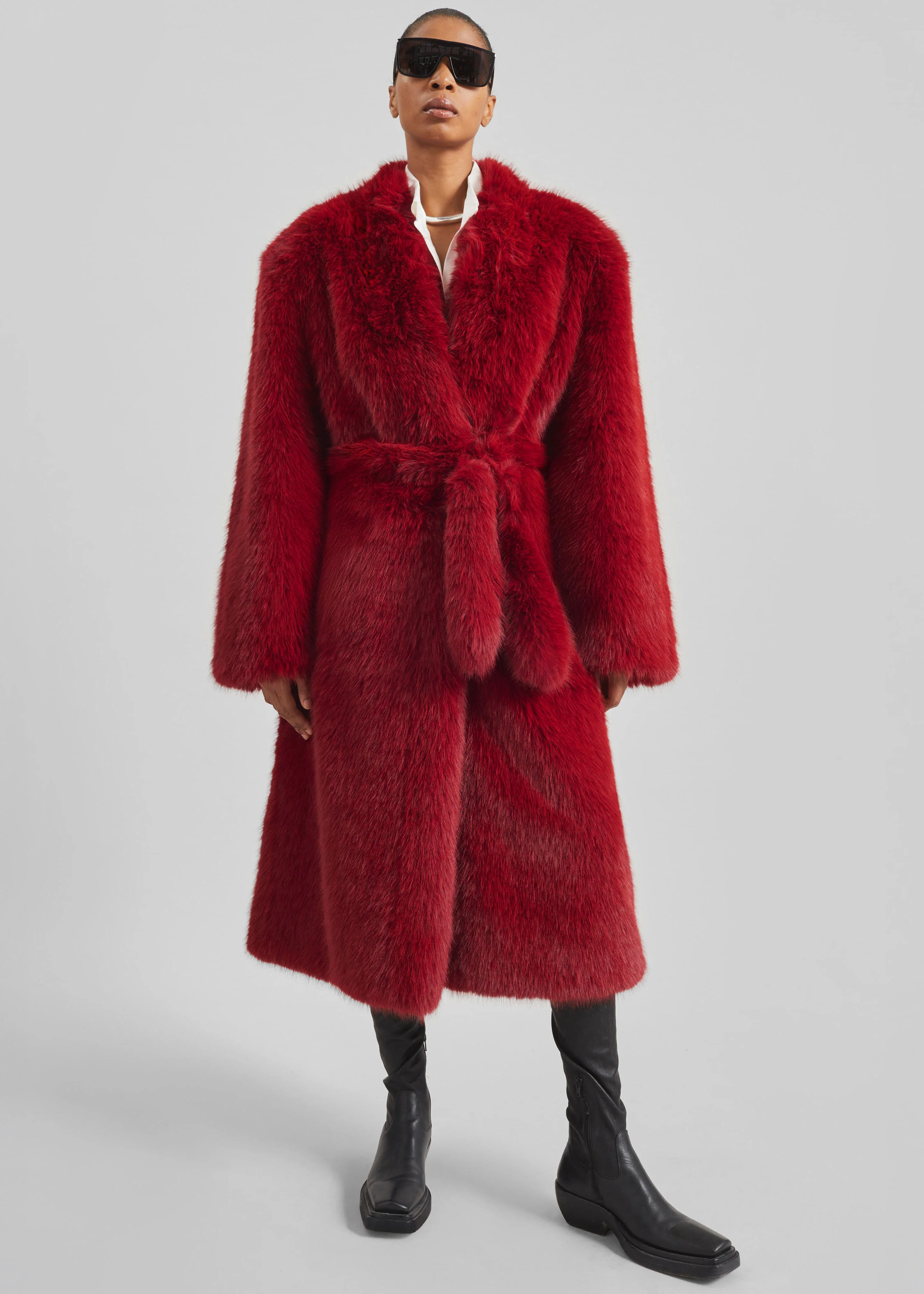 Destiny Padded Faux Fur Coat - Red - Image 4
