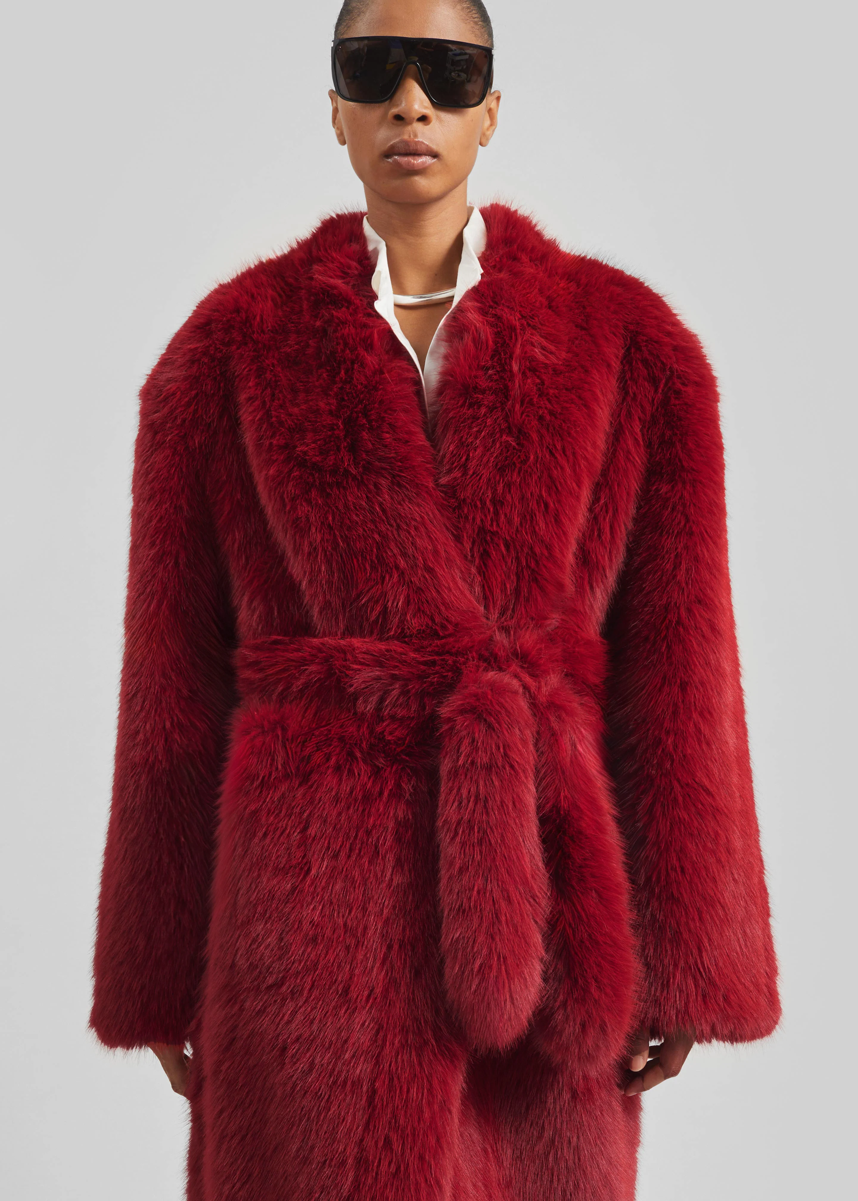 Destiny Padded Faux Fur Coat - Red - Image 6