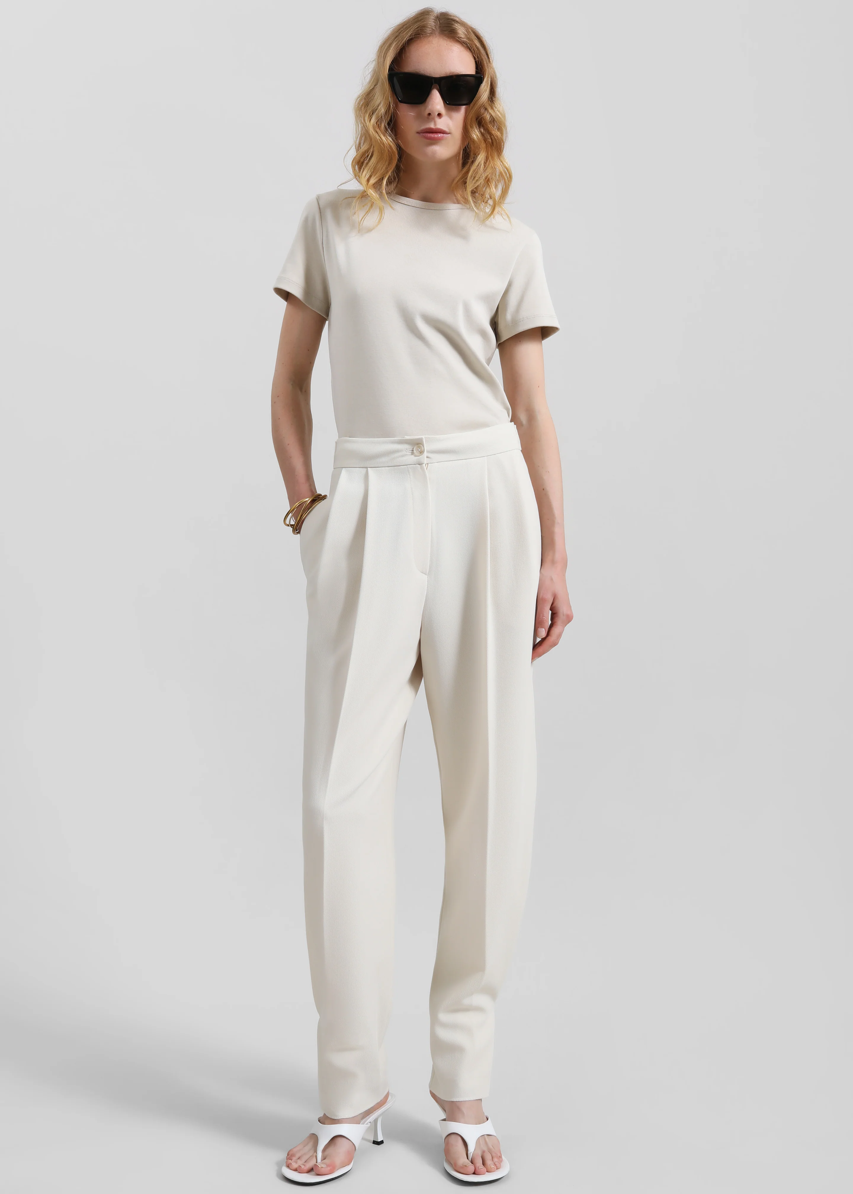 Dina Pleated Trousers - Cream - Image 4