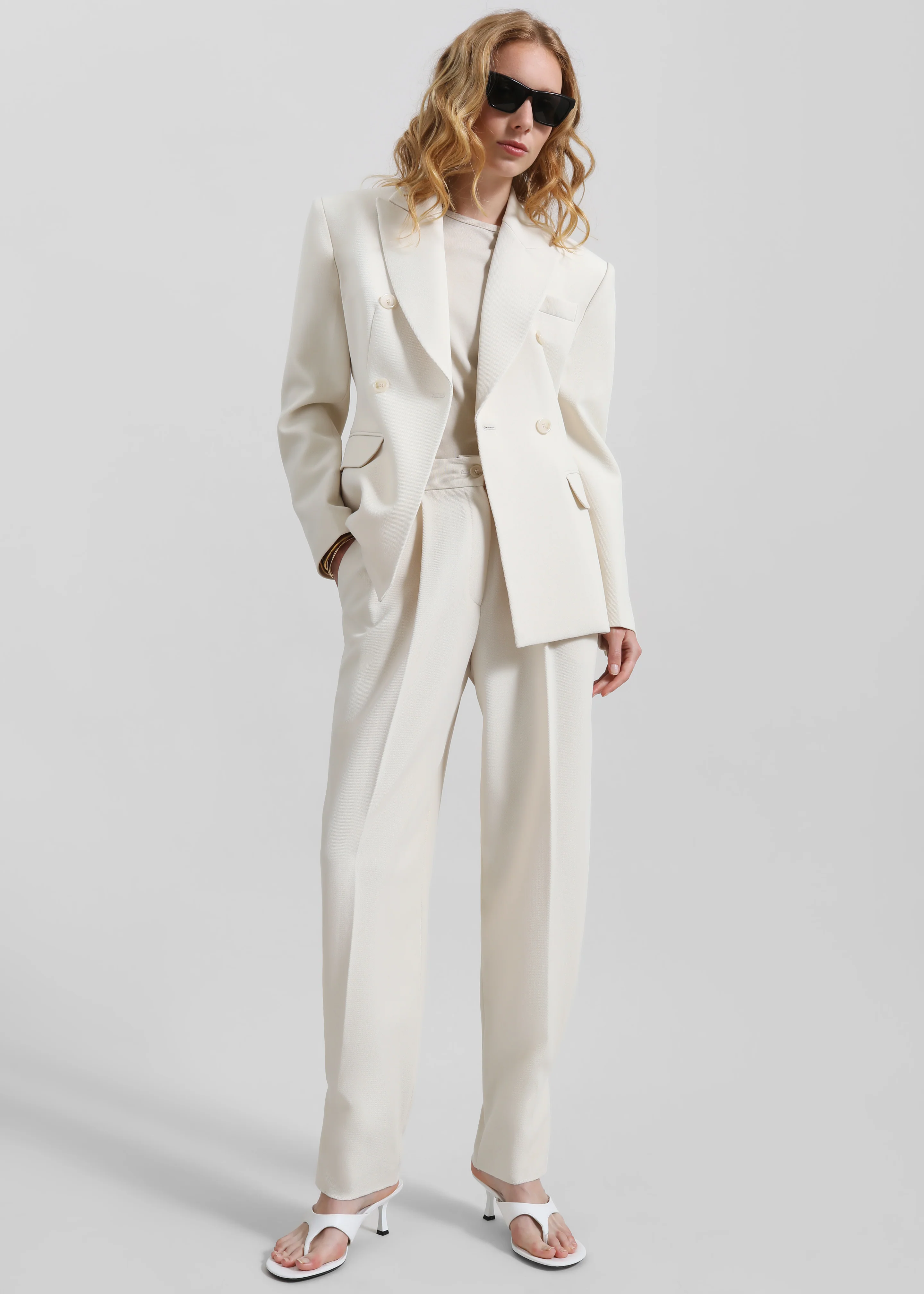 Dina Pleated Trousers - Cream - Image 8