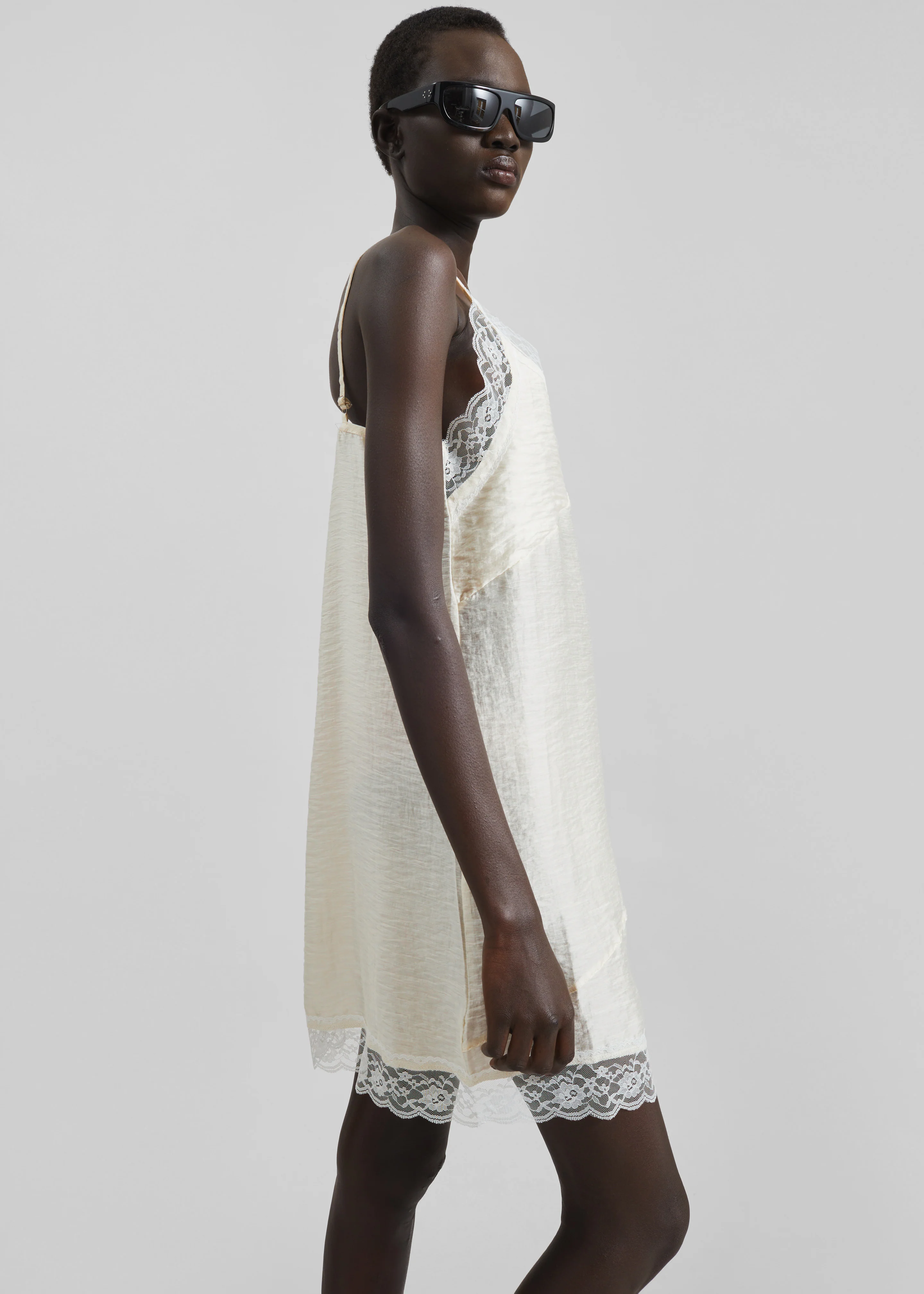 Elvina Lace Trim Slip Dress - Cream - Image 7