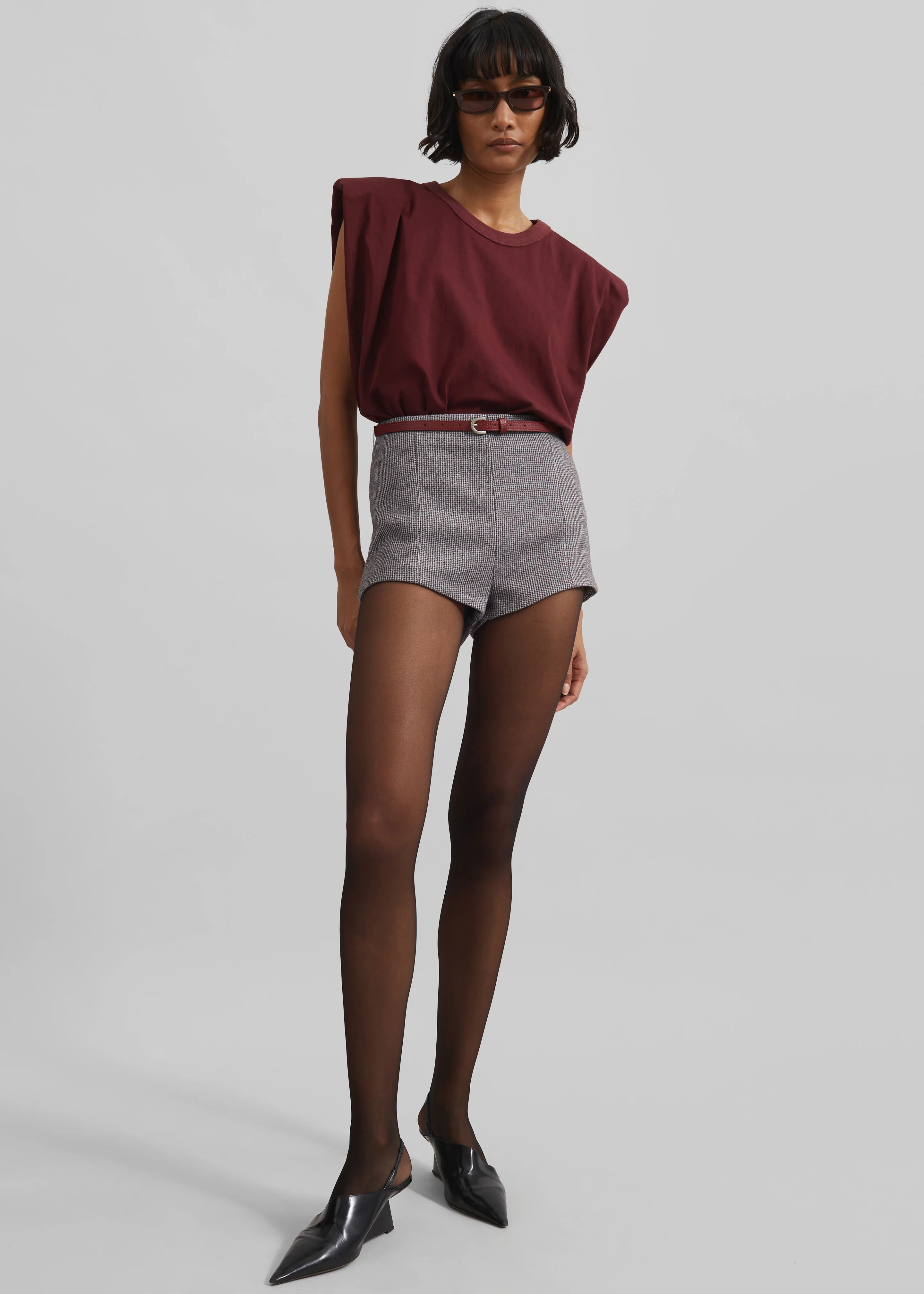 Eva Padded Shoulder Muscle T-Shirt - Burgundy - Image 2