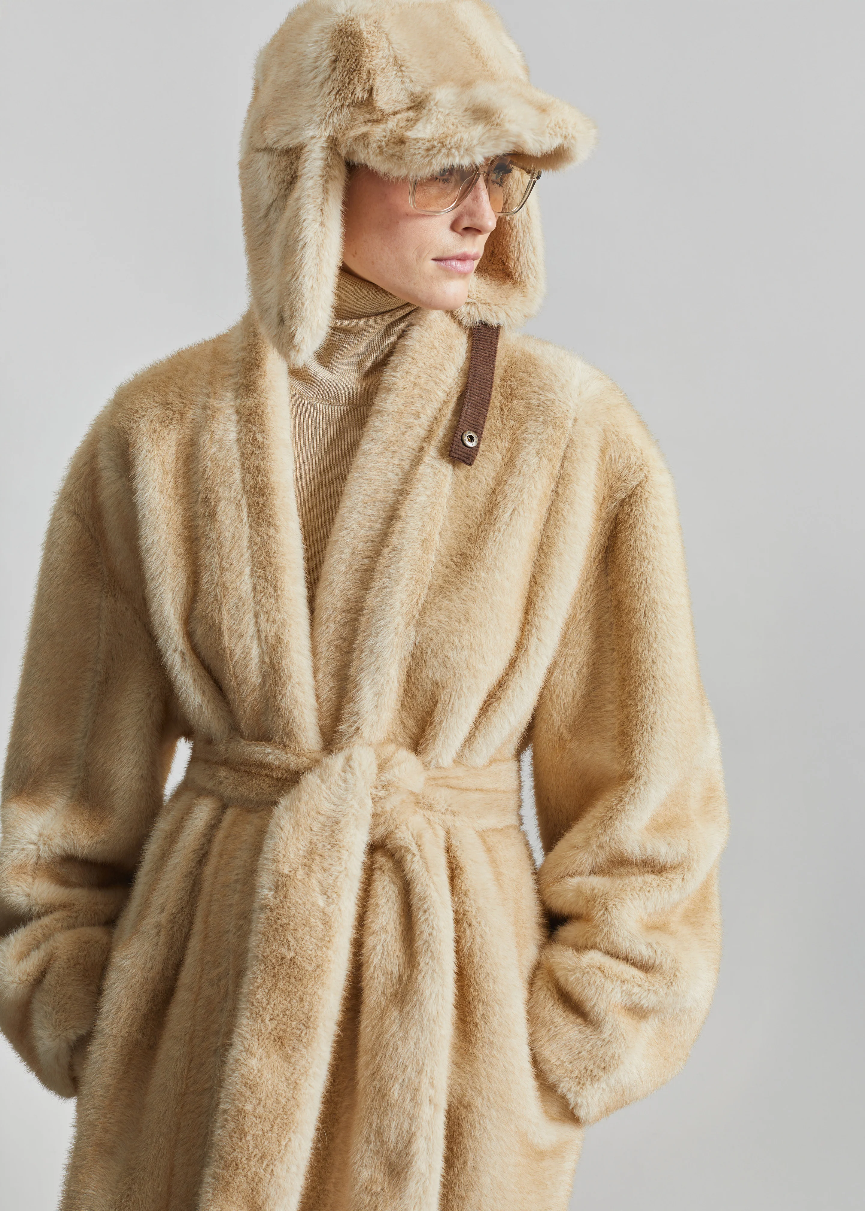 Freccia Faux Fur Aviator Hat - Beige - Image 3