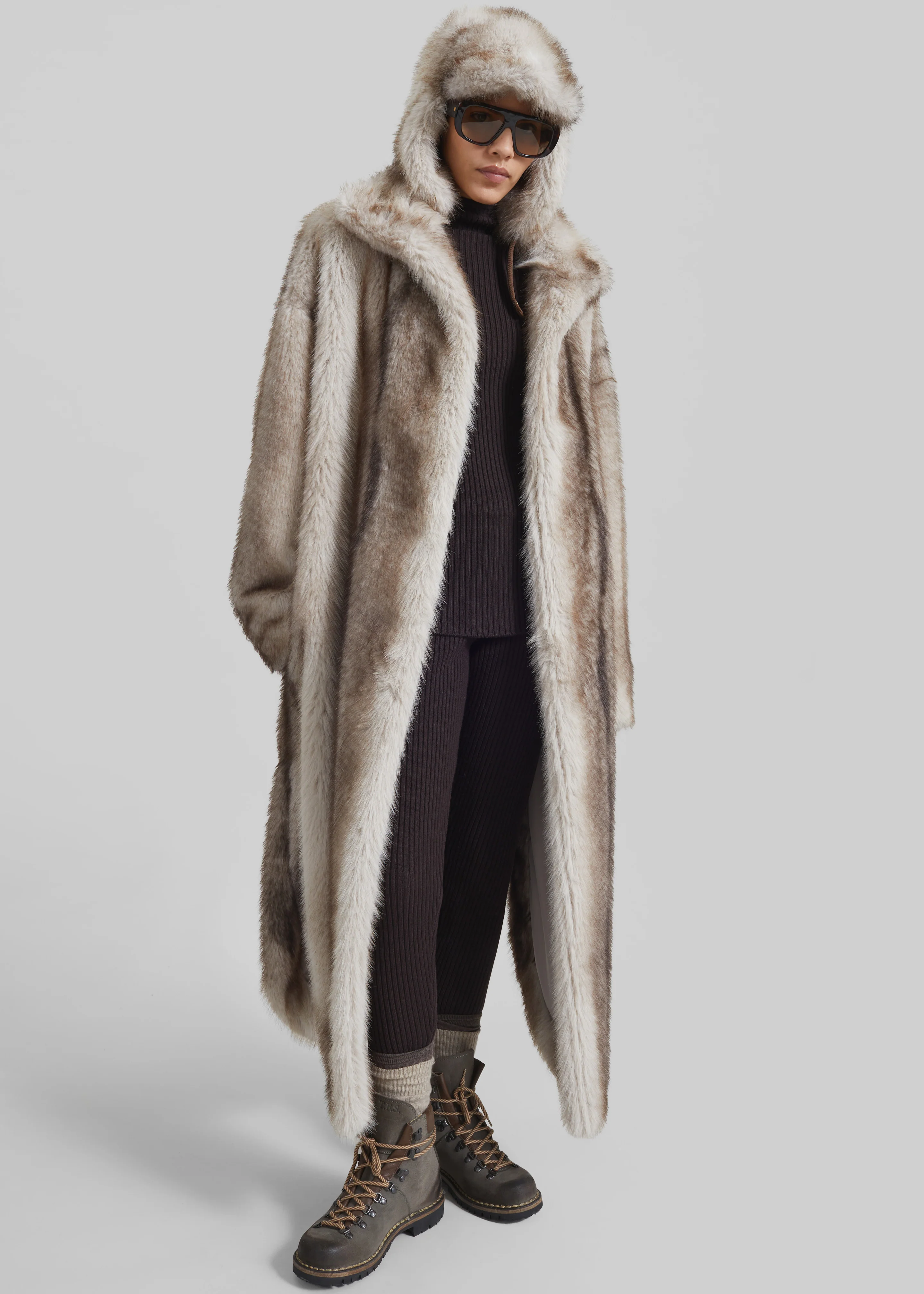 Freccia Faux Fur Aviator Hat - Grey - Image 3