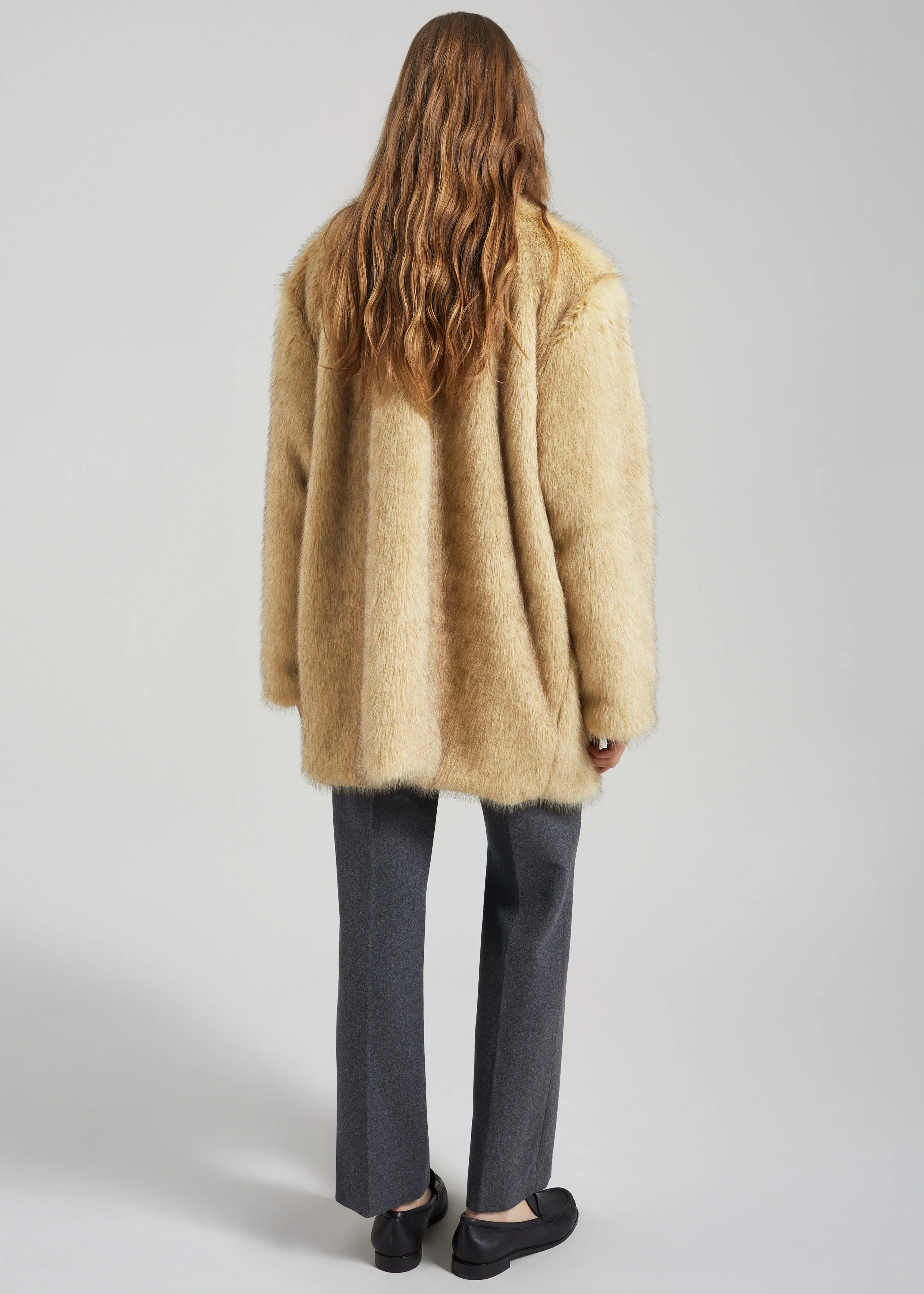 Gemona Faux Fur Collarless Coat - Beige - Image 8