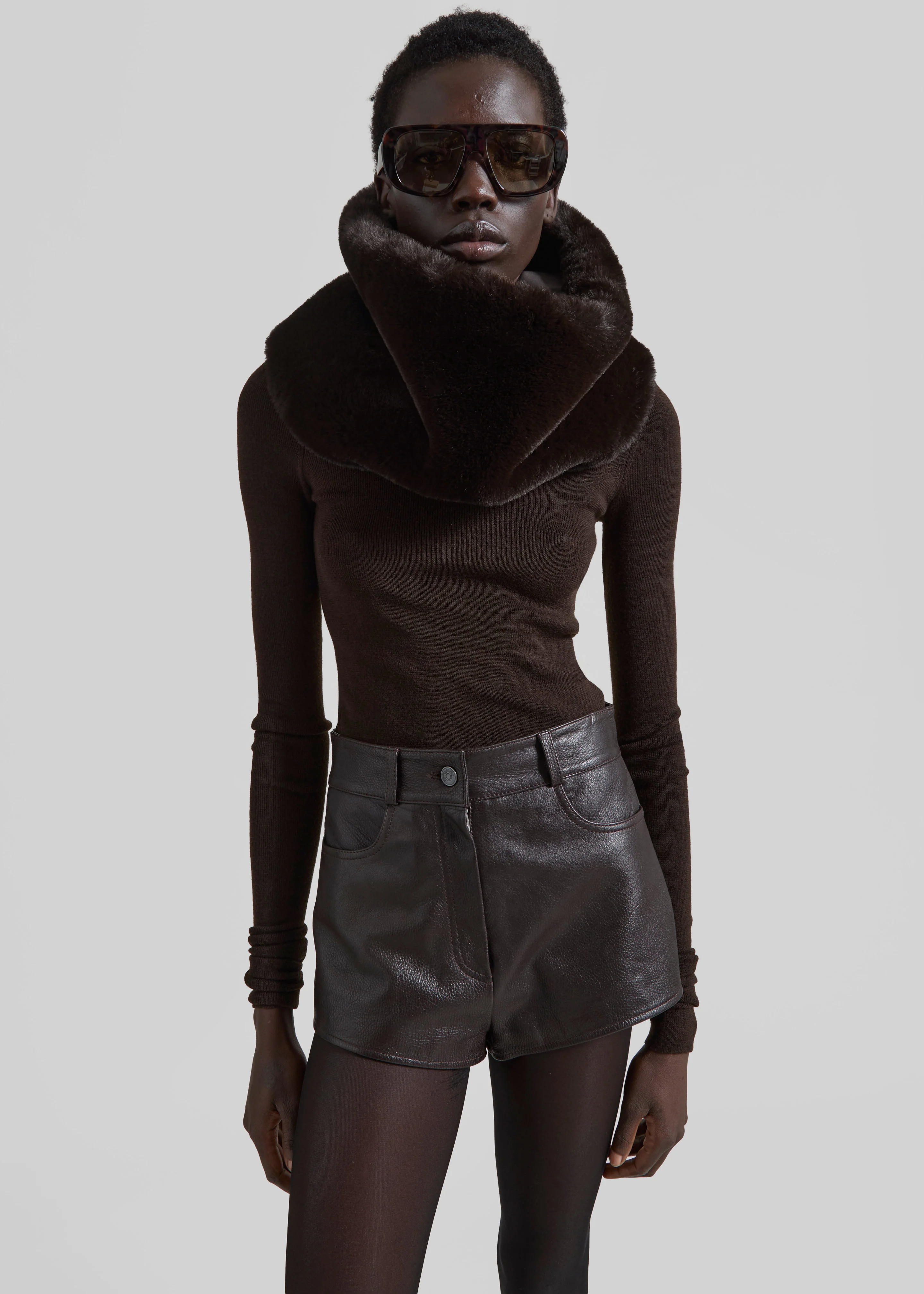 Ginevra Faux Fur Scarf - Brown - Image 6
