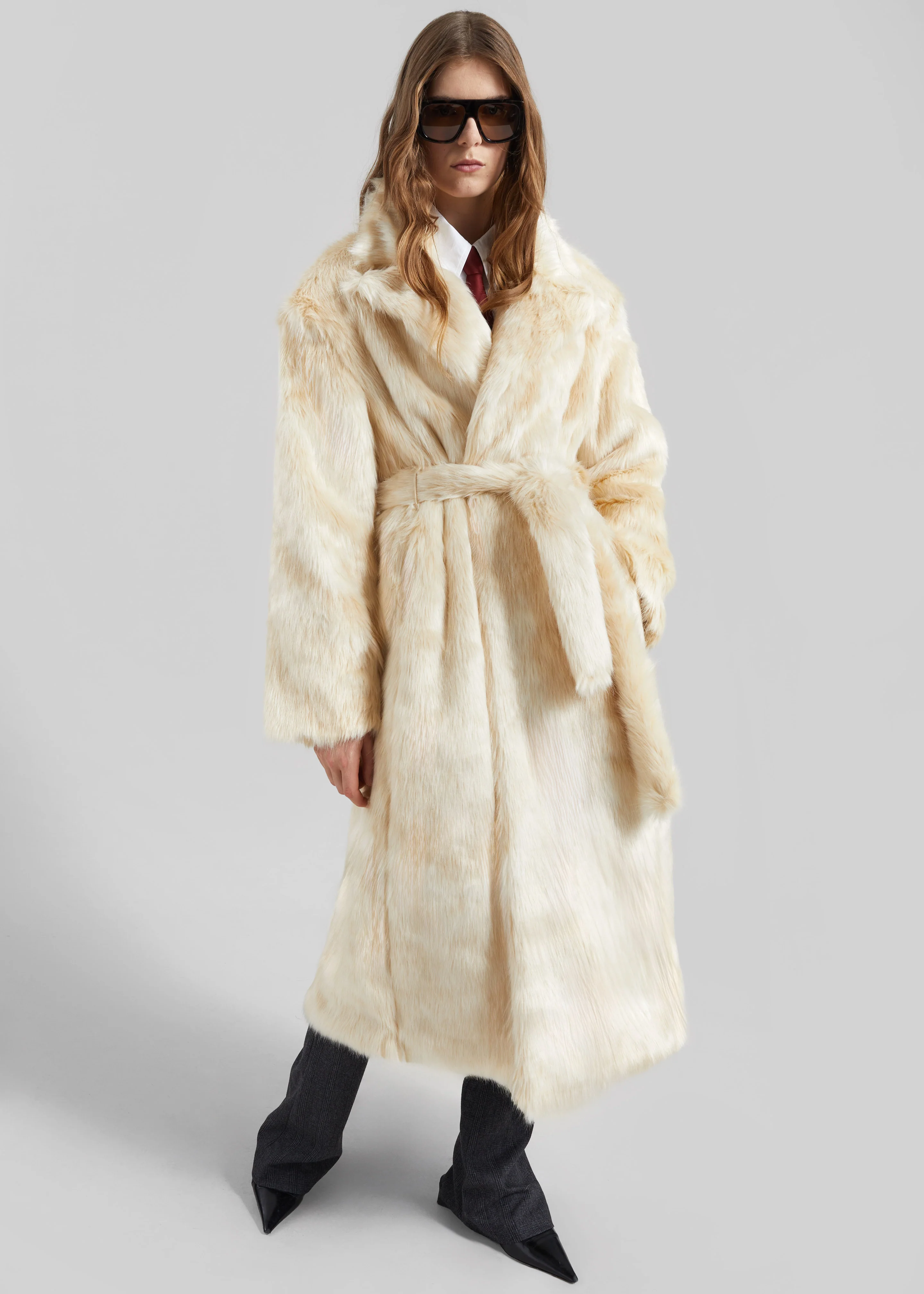 Gordona Faux Fur Coat - Cream