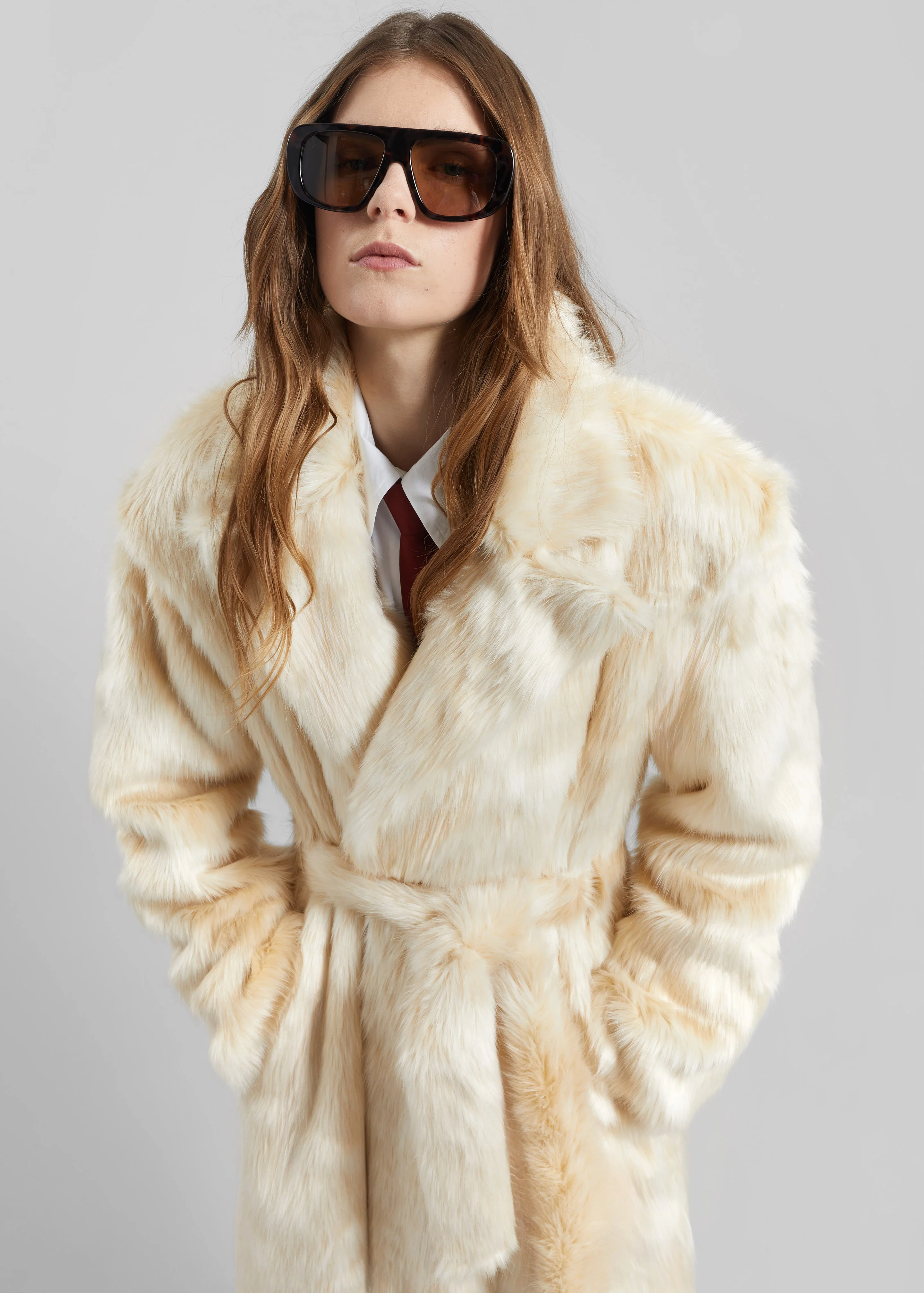 Gordona Faux Fur Coat - Cream - Image 3