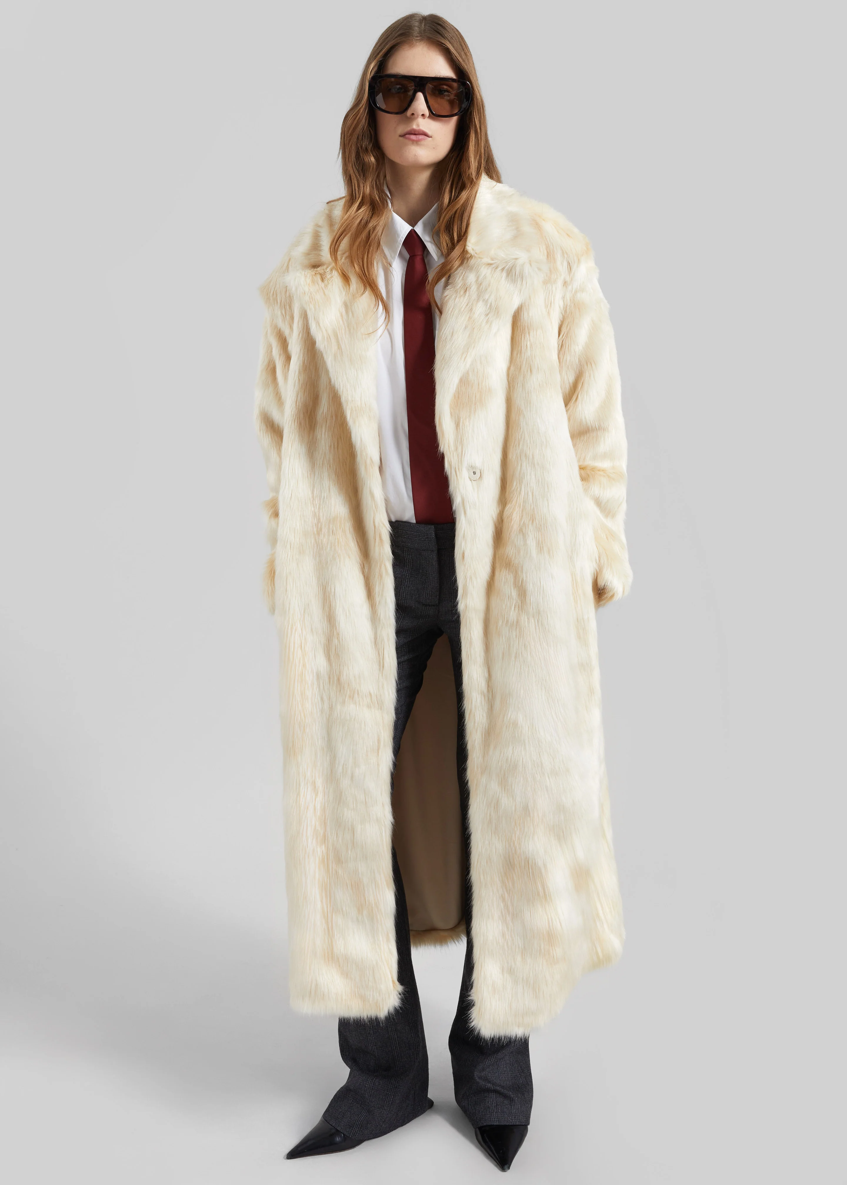 Gordona Faux Fur Coat - Cream - Image 6