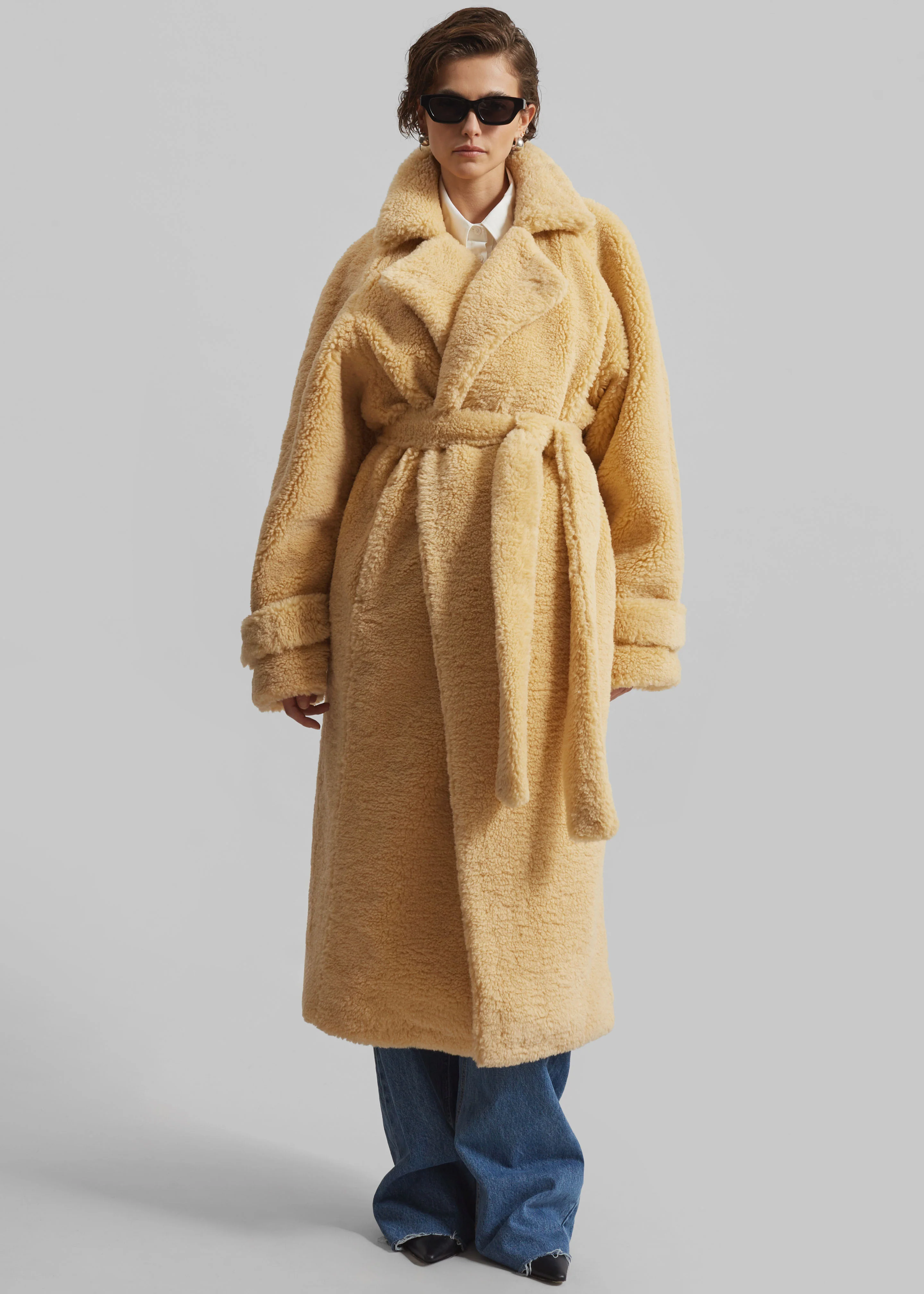 Gresham Faux Shearling Robe Coat - Yellow - Image 5