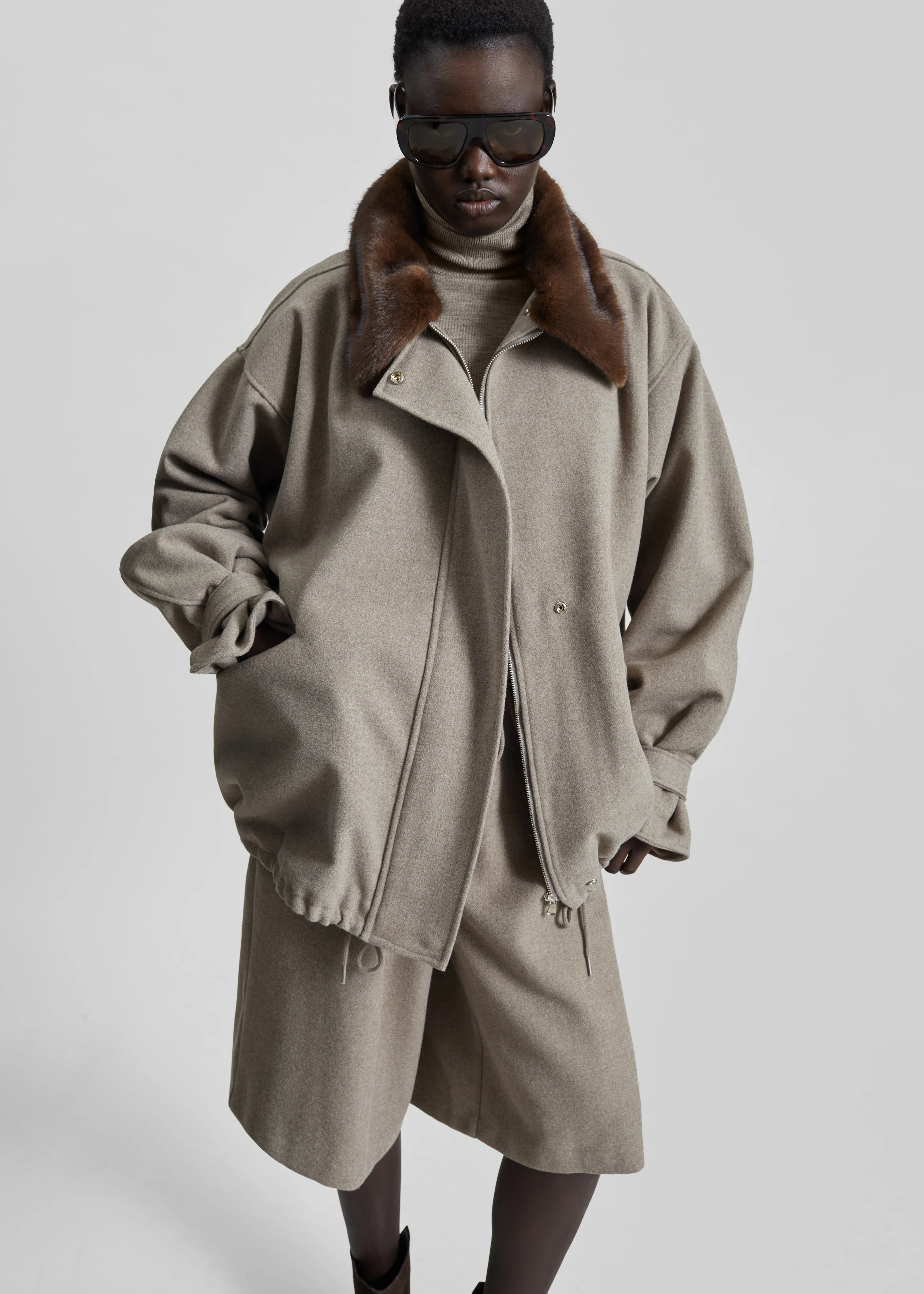 Hemavan Faux Fur Lined Jacket - Taupe - Image 2