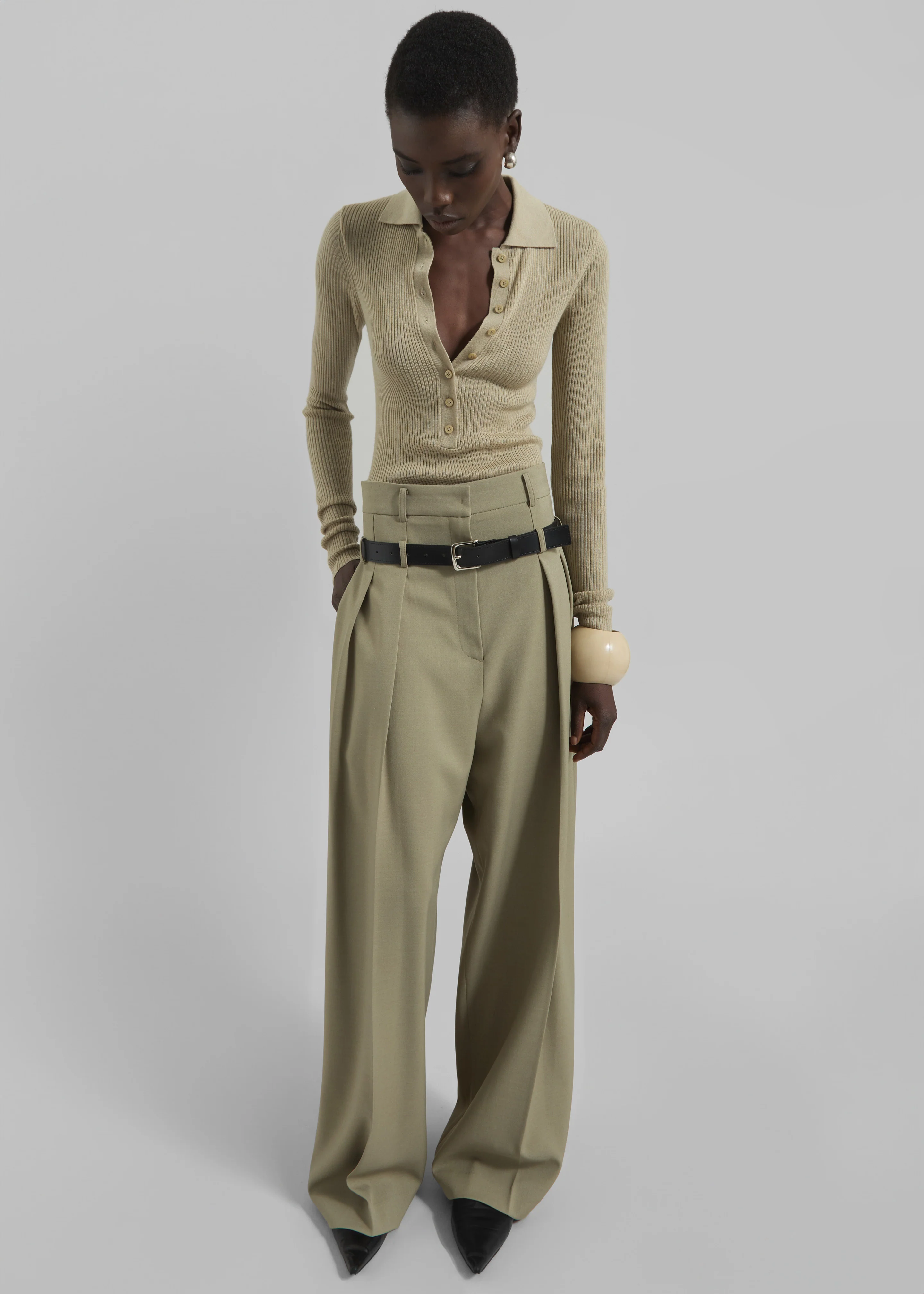 Hobart Double Belt Loop Trousers - Pale Olive