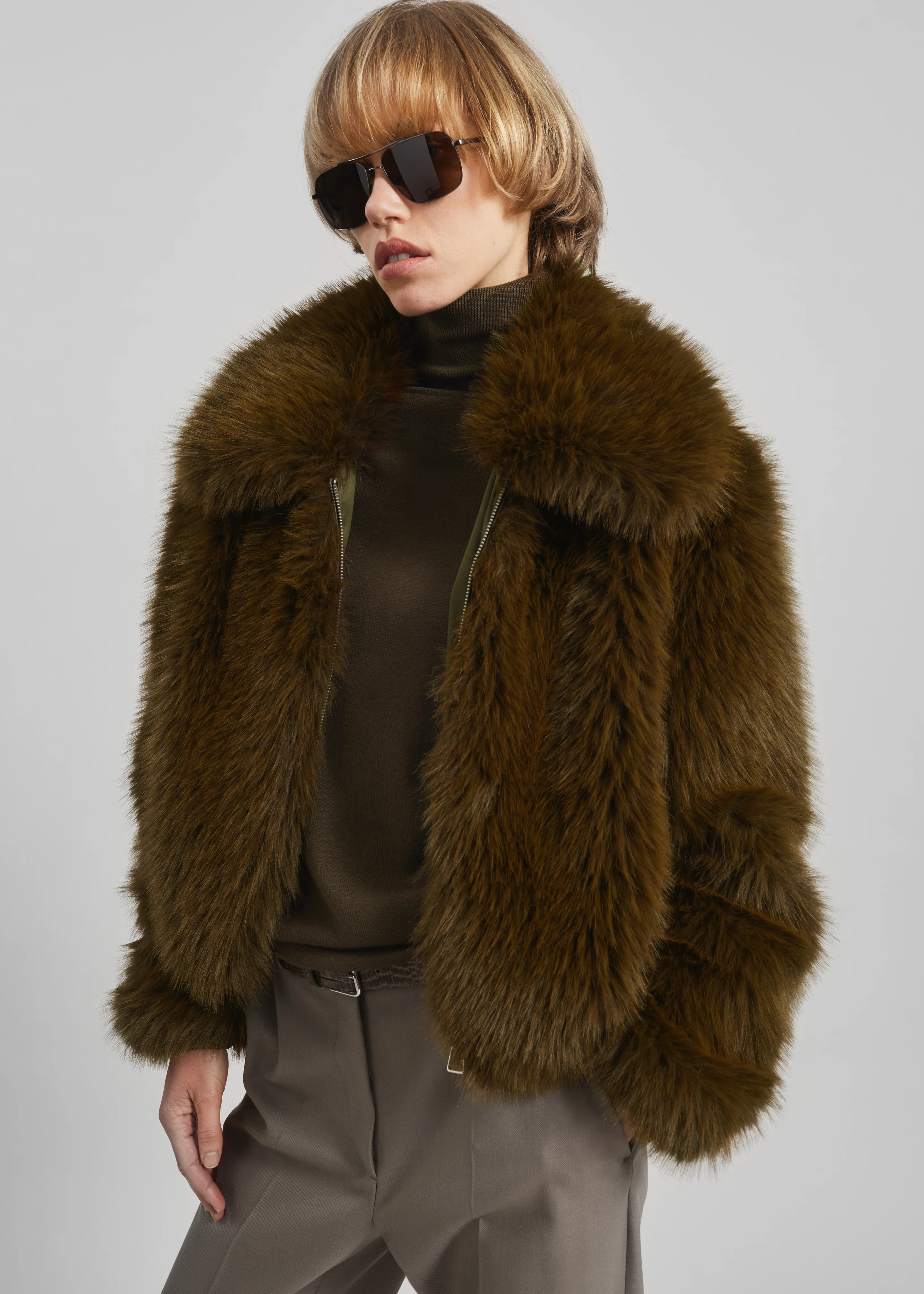 Hope Faux Fur Jacket - Moss Green - Image 5