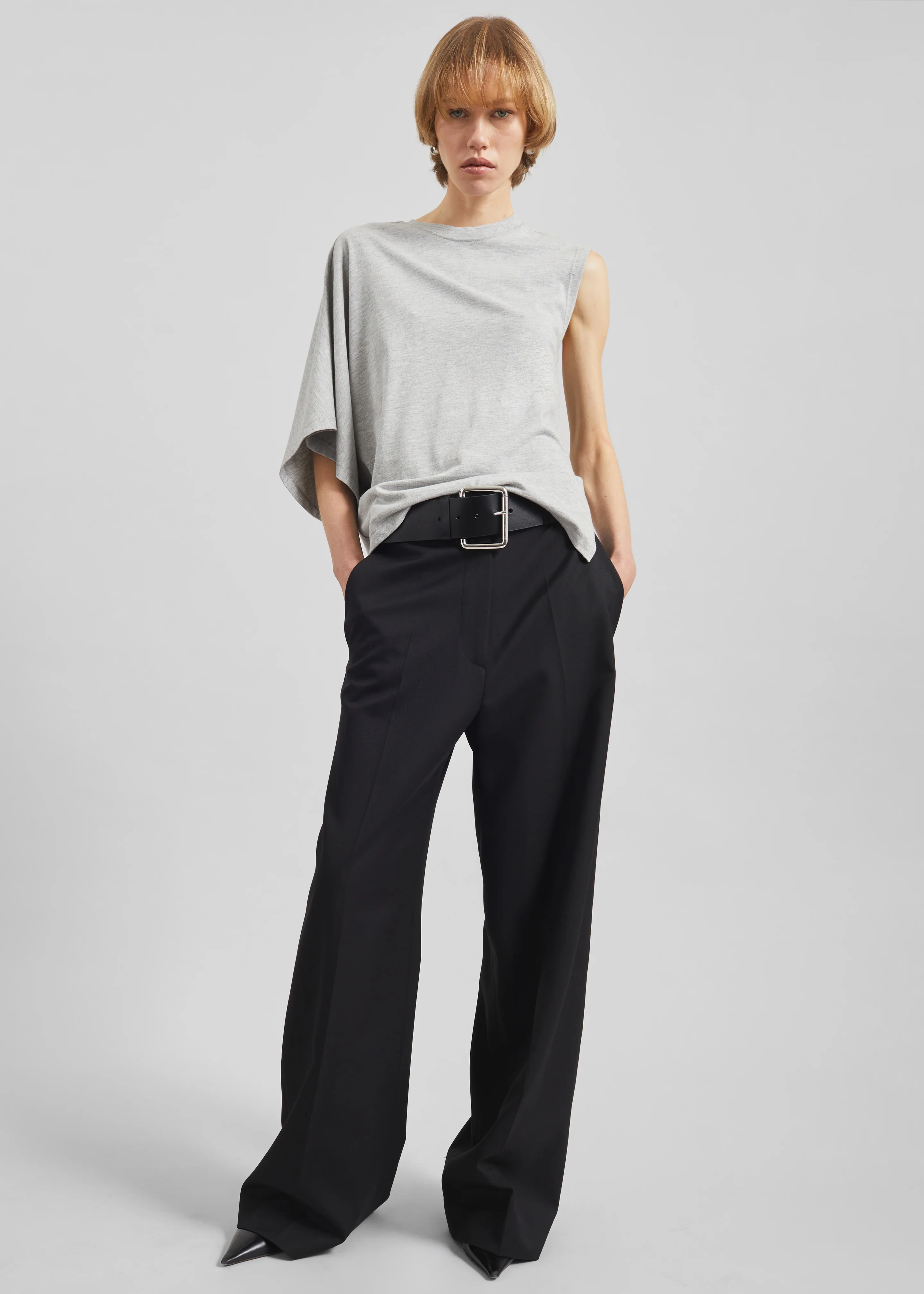 Ismere One-Sleeve Asymmetric Top - Grey - Image 3