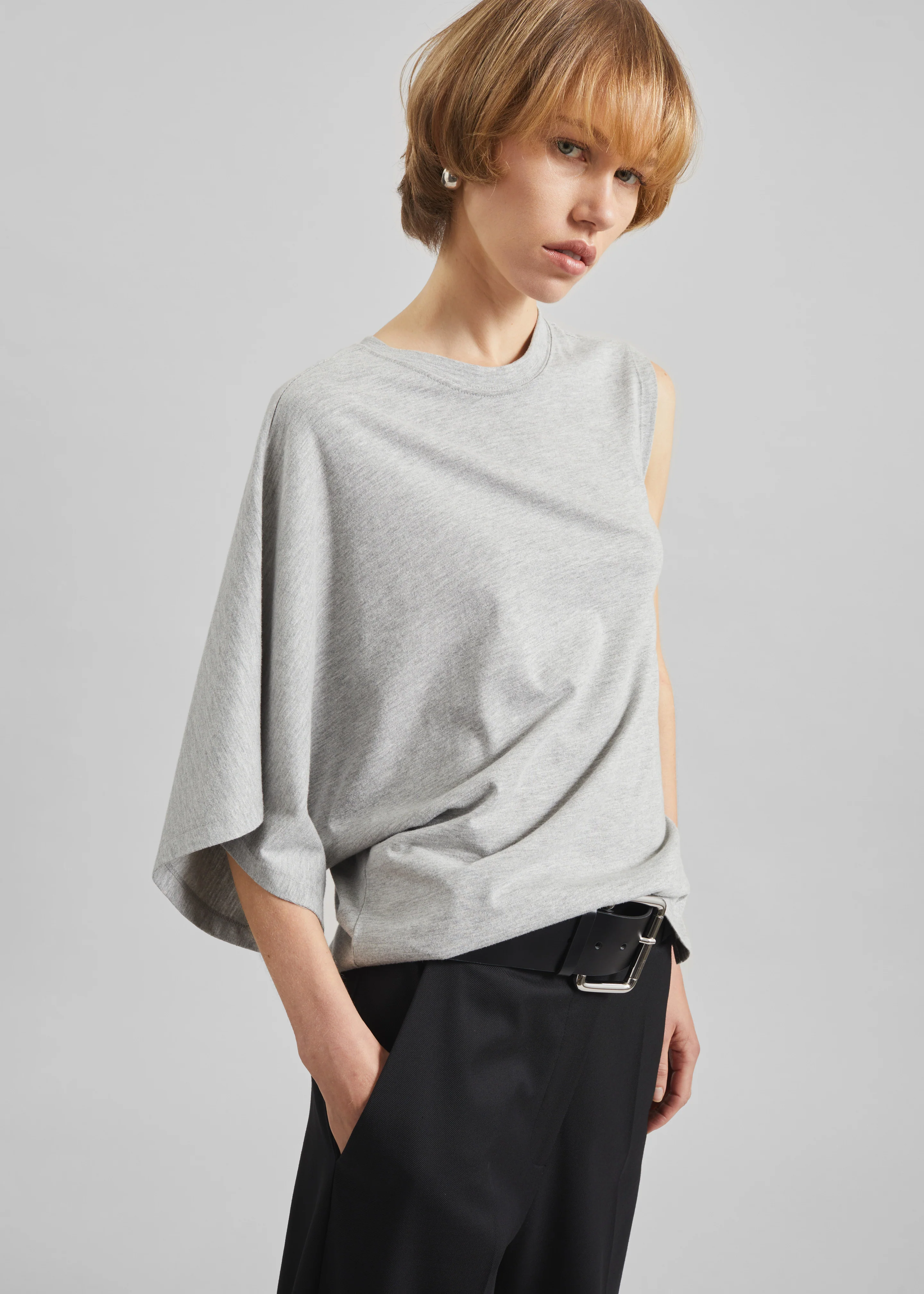 Ismere One-Sleeve Asymmetric Top - Grey - Image 7