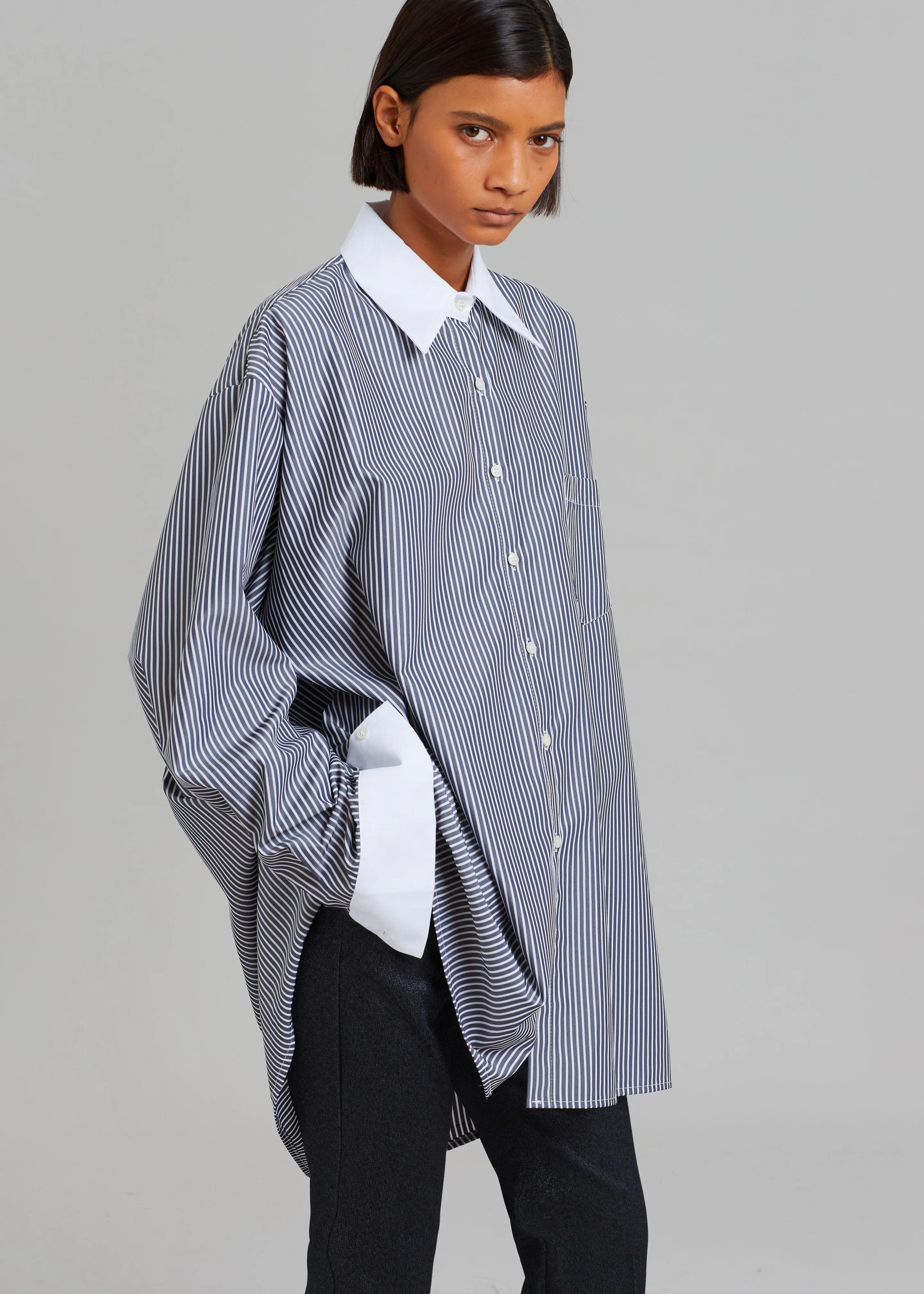 Jany Tie-Neck Shirt - Black Stripe - Image 2