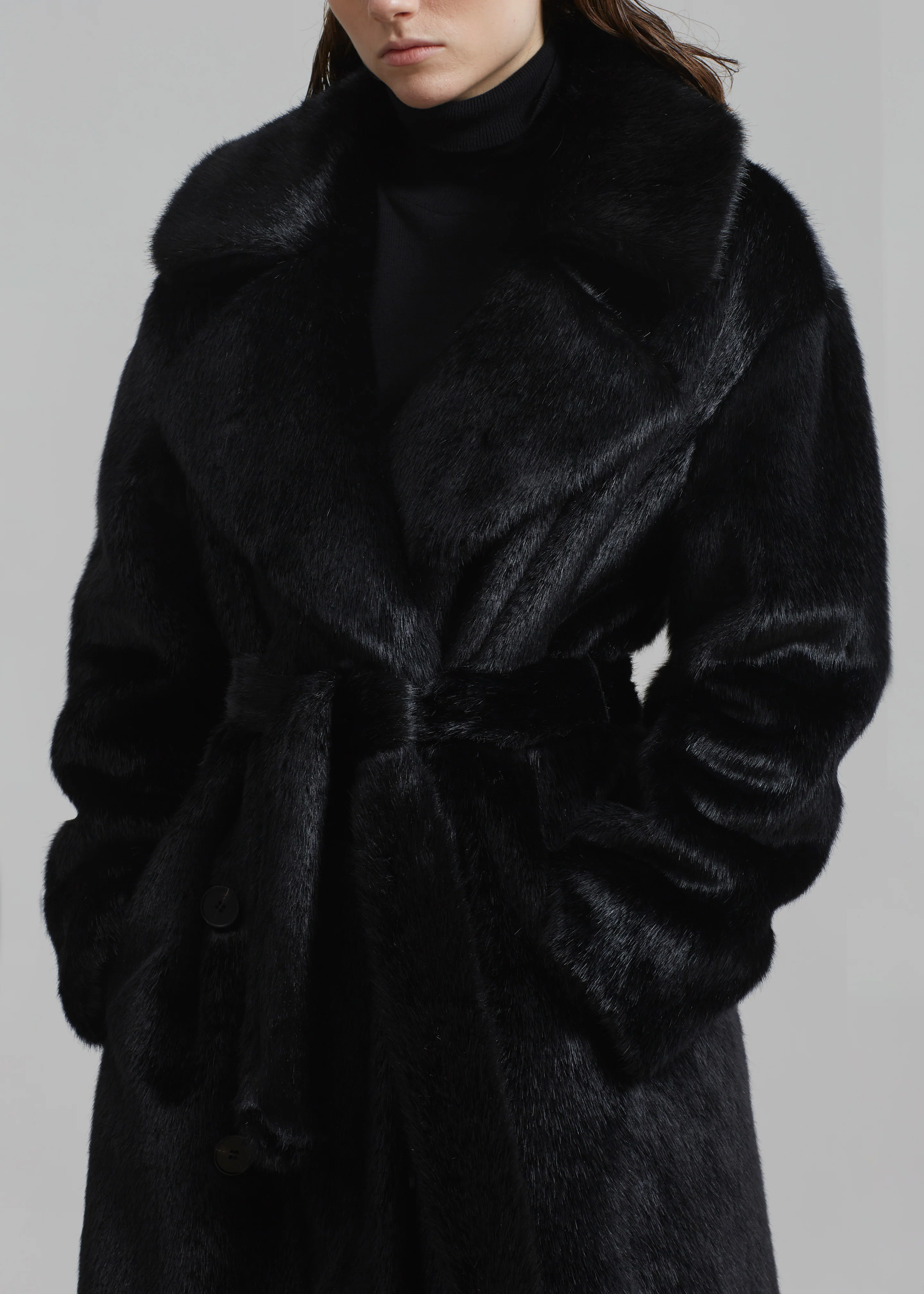 Joni Faux Fur Coat - Black - Image 3