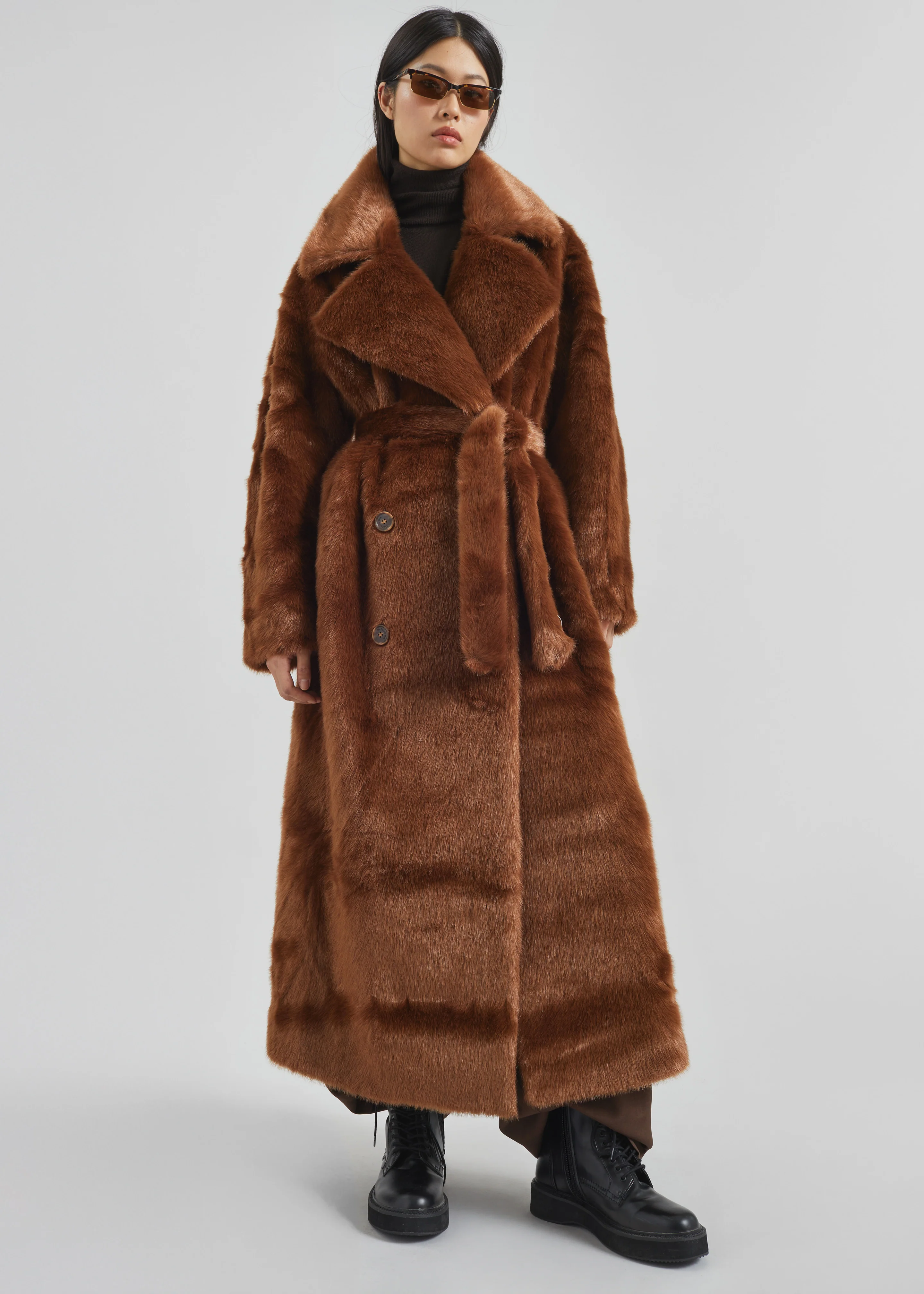Joni Faux Fur Coat - Dark Camel - Image 6
